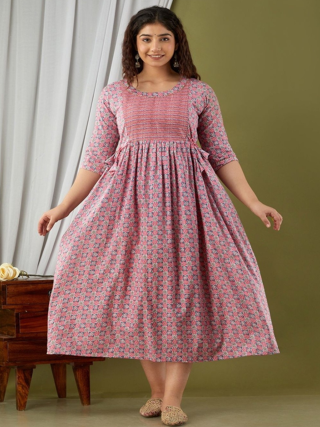 Style Heaven Women Pure Cotton Printed Maternity A-Line Kurtis