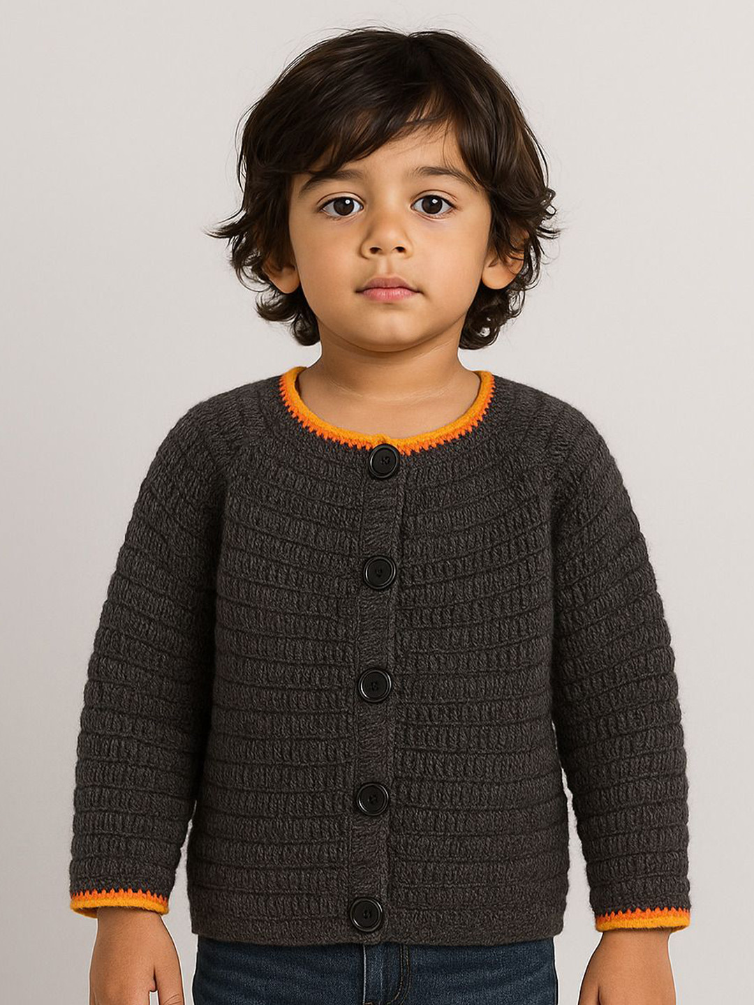 WINDROP SOLUTIONS Kids Checked Self Design Round Neck Woollen Cardigan