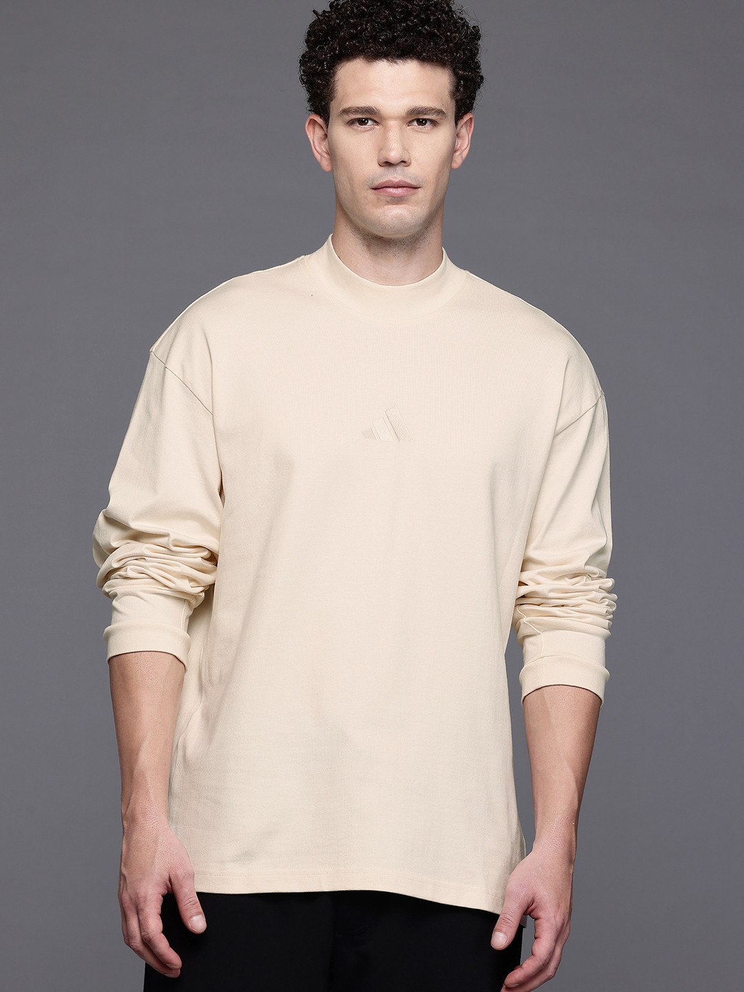 ADIDAS Brand Logo Detail Drop Shoulder Pure Cotton Pullover