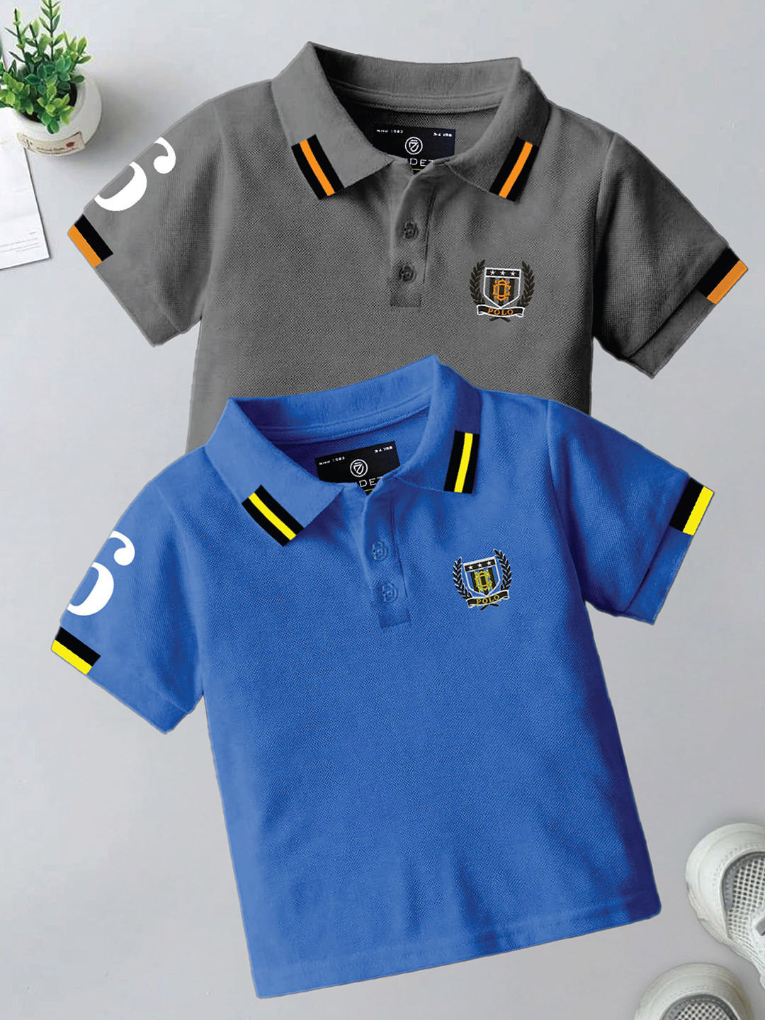 CODEZ Boys Pack Of 2 Self Design Polo Collar T-shirts
