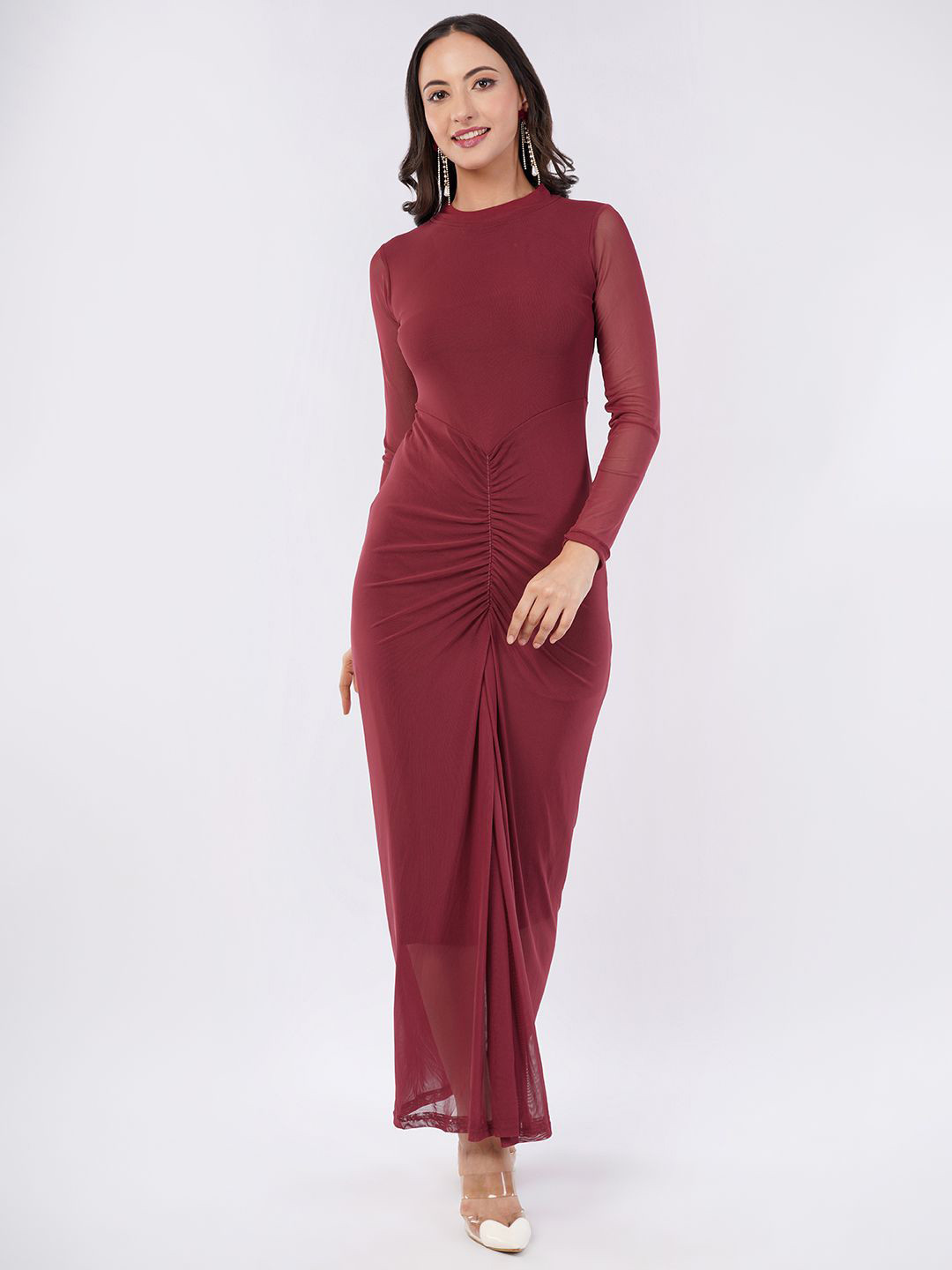 Deshi Girl Women High Neck Gathered or Pleated Bodycon Maxi Dress