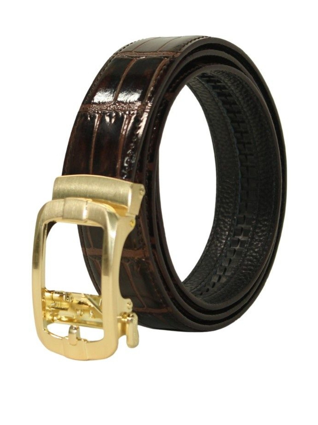 ITALIAN SHOES CO Men Brown Leather Croc Texture Belt