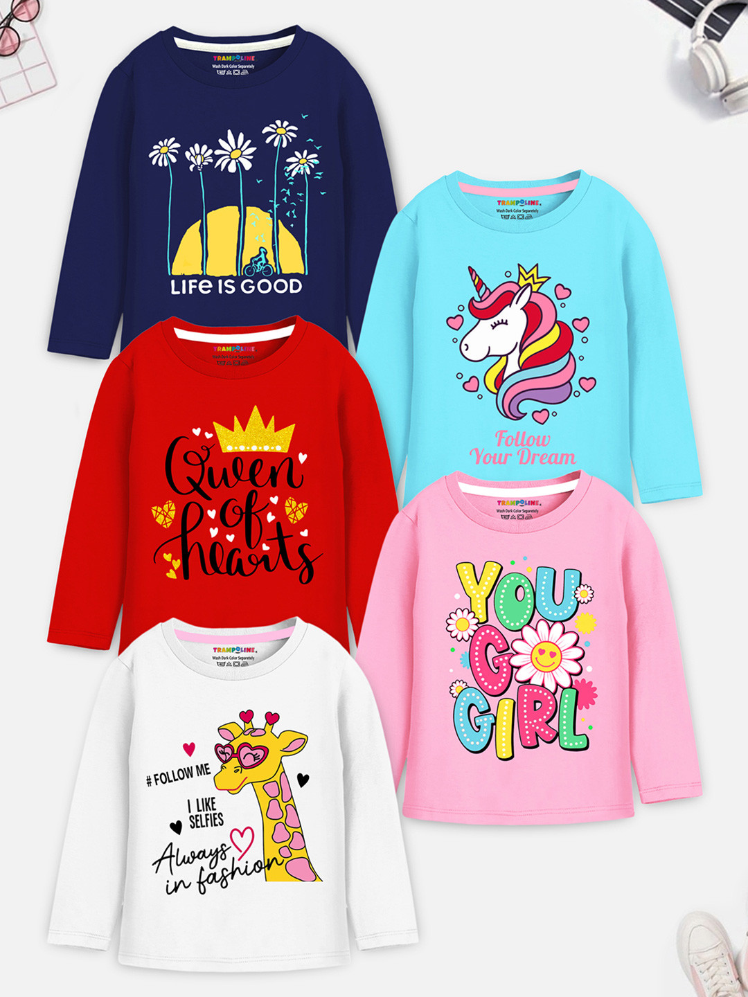 YK X Trampoline Girls Pack Of 5 Graphic Printed T-Shirts