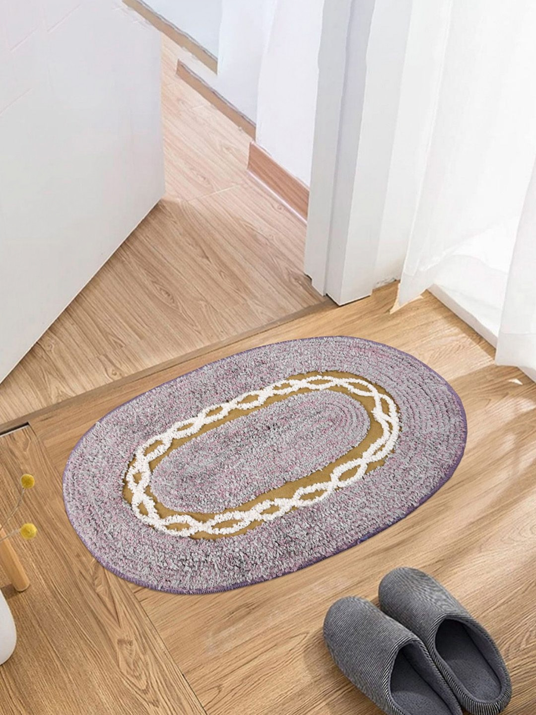 Aura Assorted & White Cotton Oval Anti-Skid Doormat