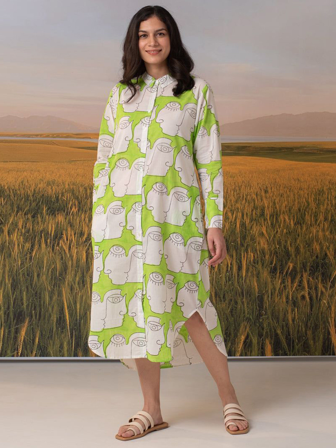 PHUTARI  Women Abstract Print Midi Maxi  Dress