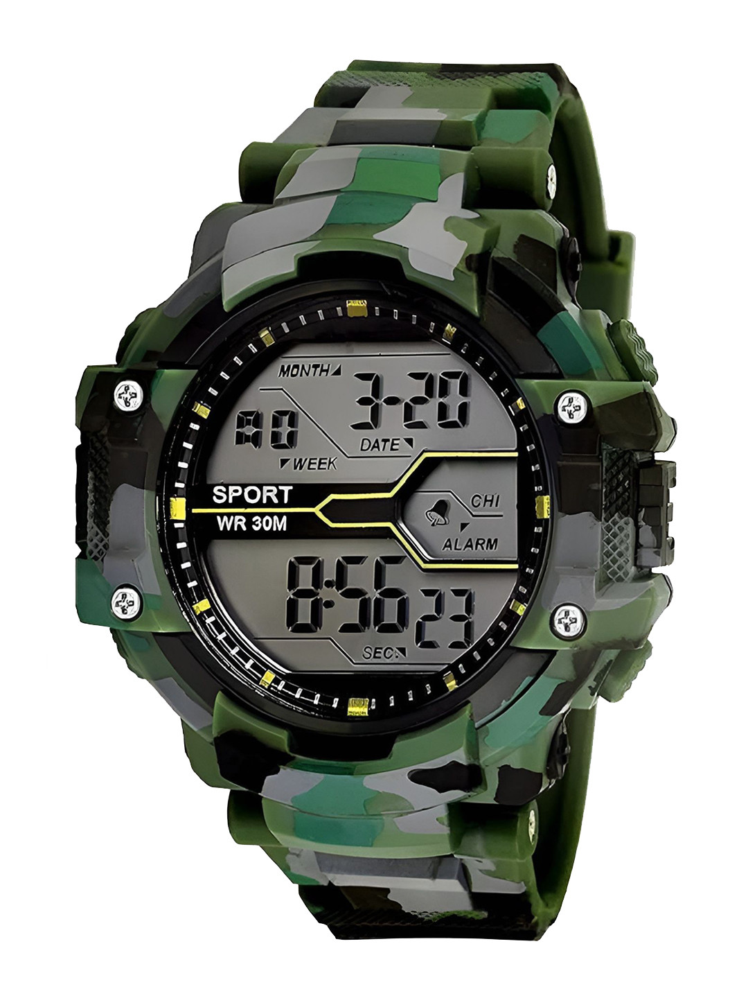 Blutech Men Dial & Bracelet Style Straps Digital Watch Big-Green-Miltry1