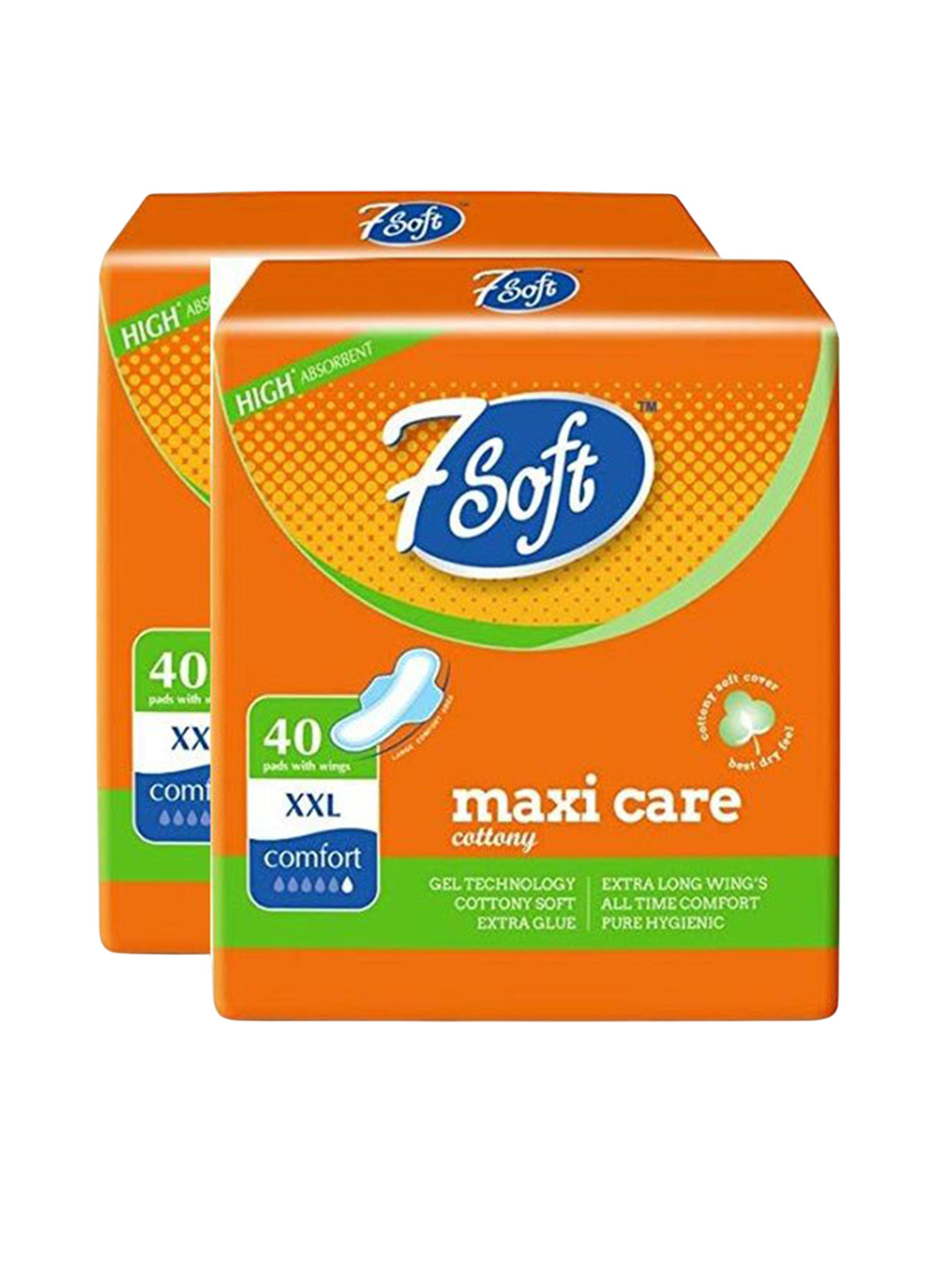 7SOFT Set Of 2 Maxi Care Cottony Sanitary Pads - XXXL - 40 Pieces Each