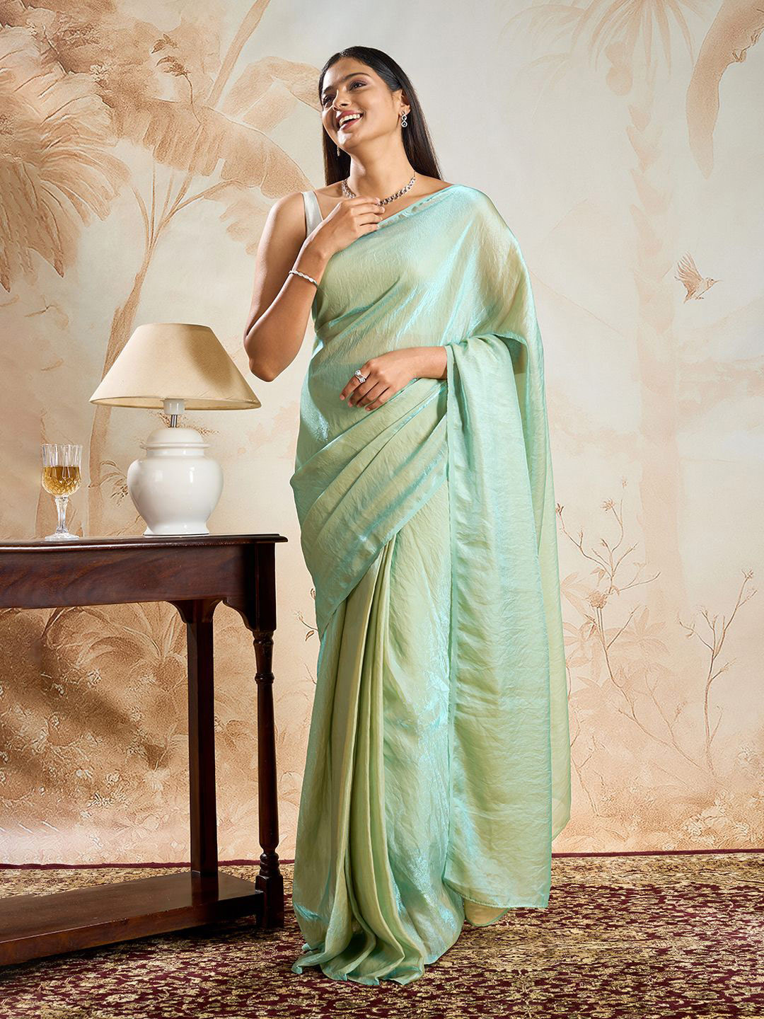 TEEJH Vritika Baby Blue Pre-Draped Ready to Wear Saree