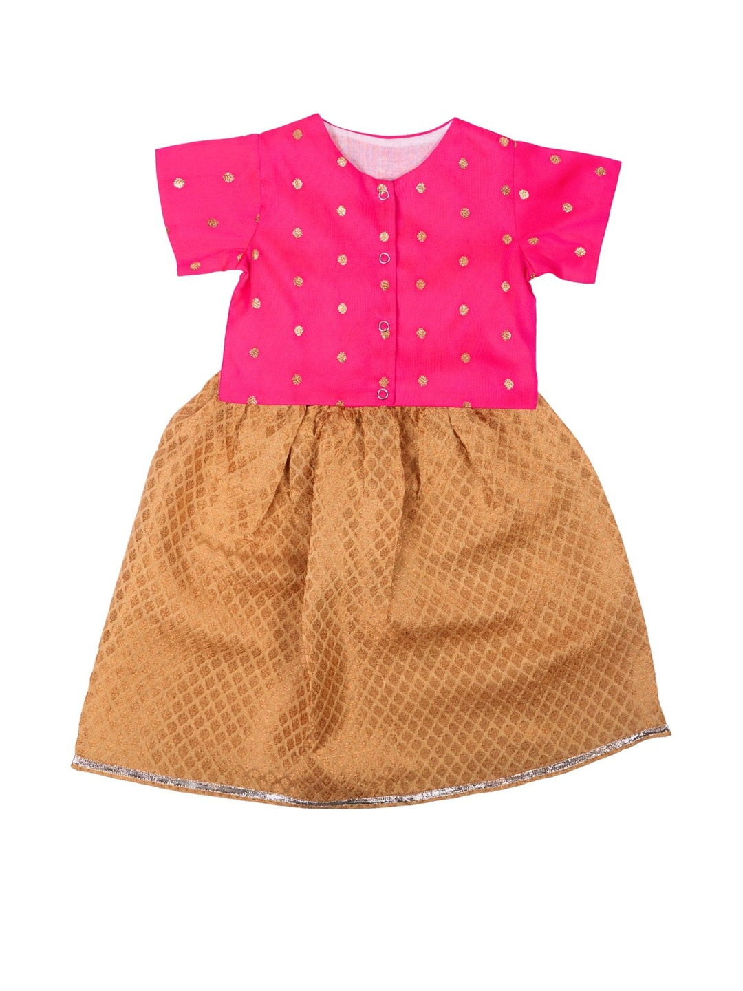 Sangria Kids Girls Pink & Gold Silk Ready to Wear Lehenga Choli