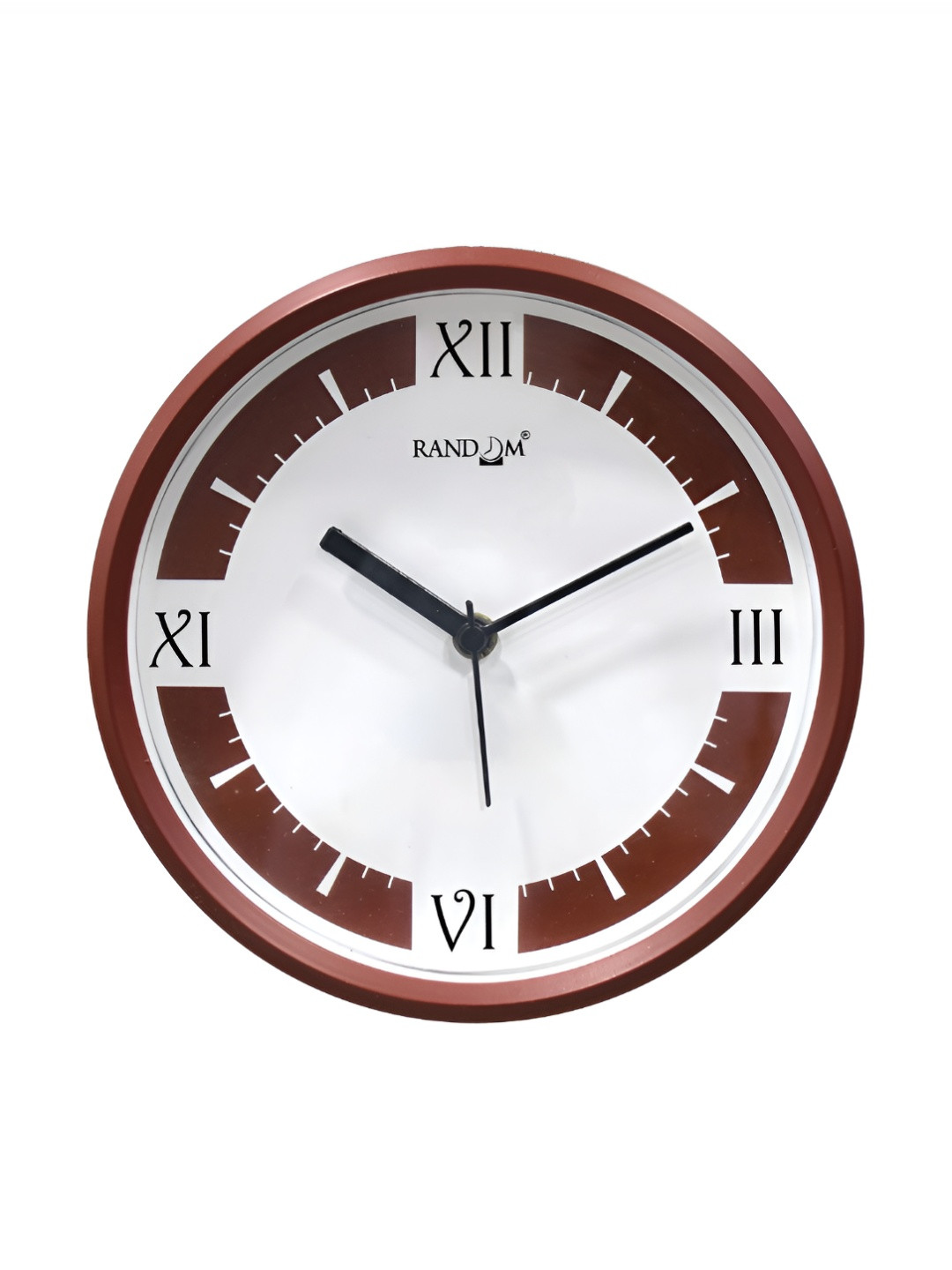 RANDOM Unisex White & Brown Solid Round Contemporary Plastic Wall Clock - 8inch