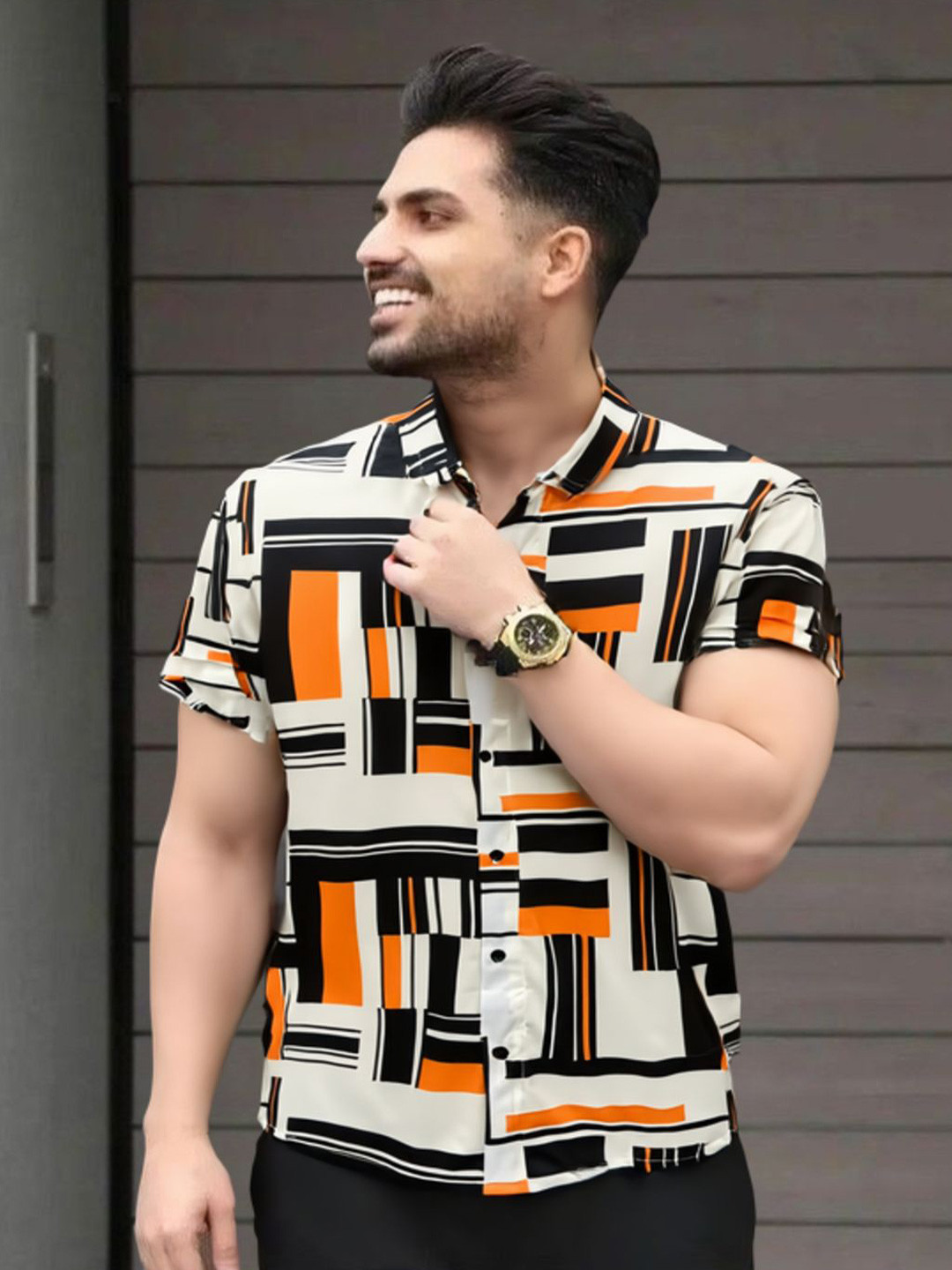 JENSI ENTERPRISE Men Classic Fit Geometric Printed Spread Collar Casual Shirt