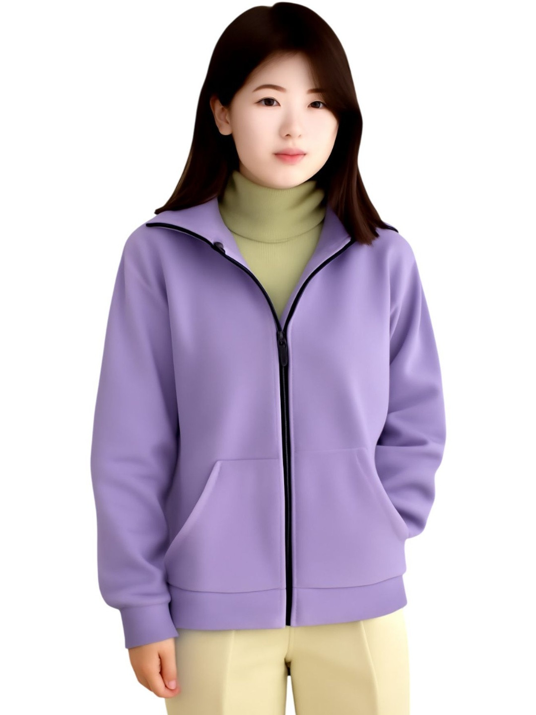 Kushi Flyer Women Lavender Hooded Long Sleeves Fleece Open Front Jacket