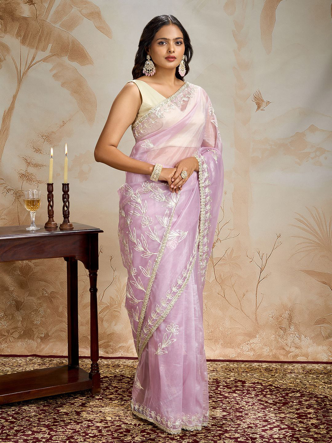 TEEJH  Silsila Lilac Net Gota Saree