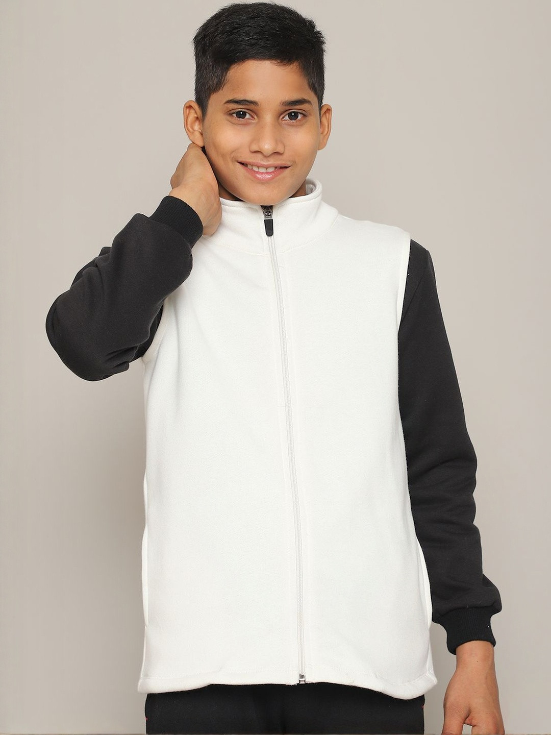 RUTE KIDS Boys Cotton White Solid slim fit jacket With Mock Collar