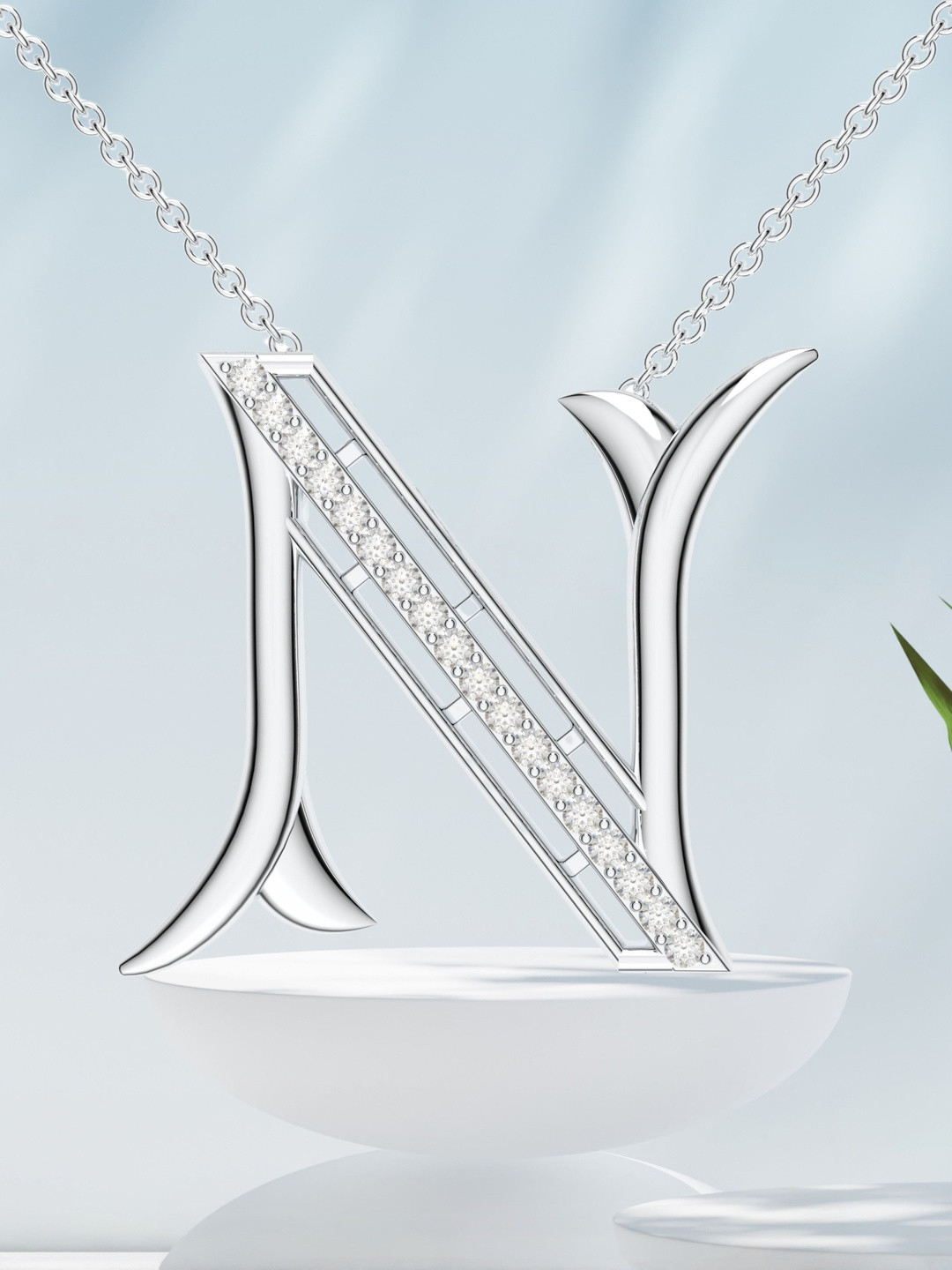 Kicky And Perky 925 Sterling Silver Rhodium-Plated Stones Studded N Pendant With Chain