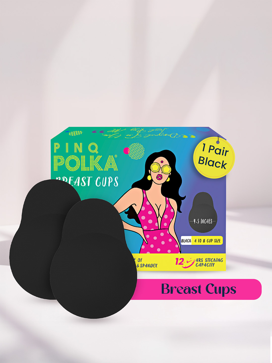 PINQ POLKA Reusable Breast Lift Cup A-B Size Stick On strapless Bra For Women Black 2 Pcs