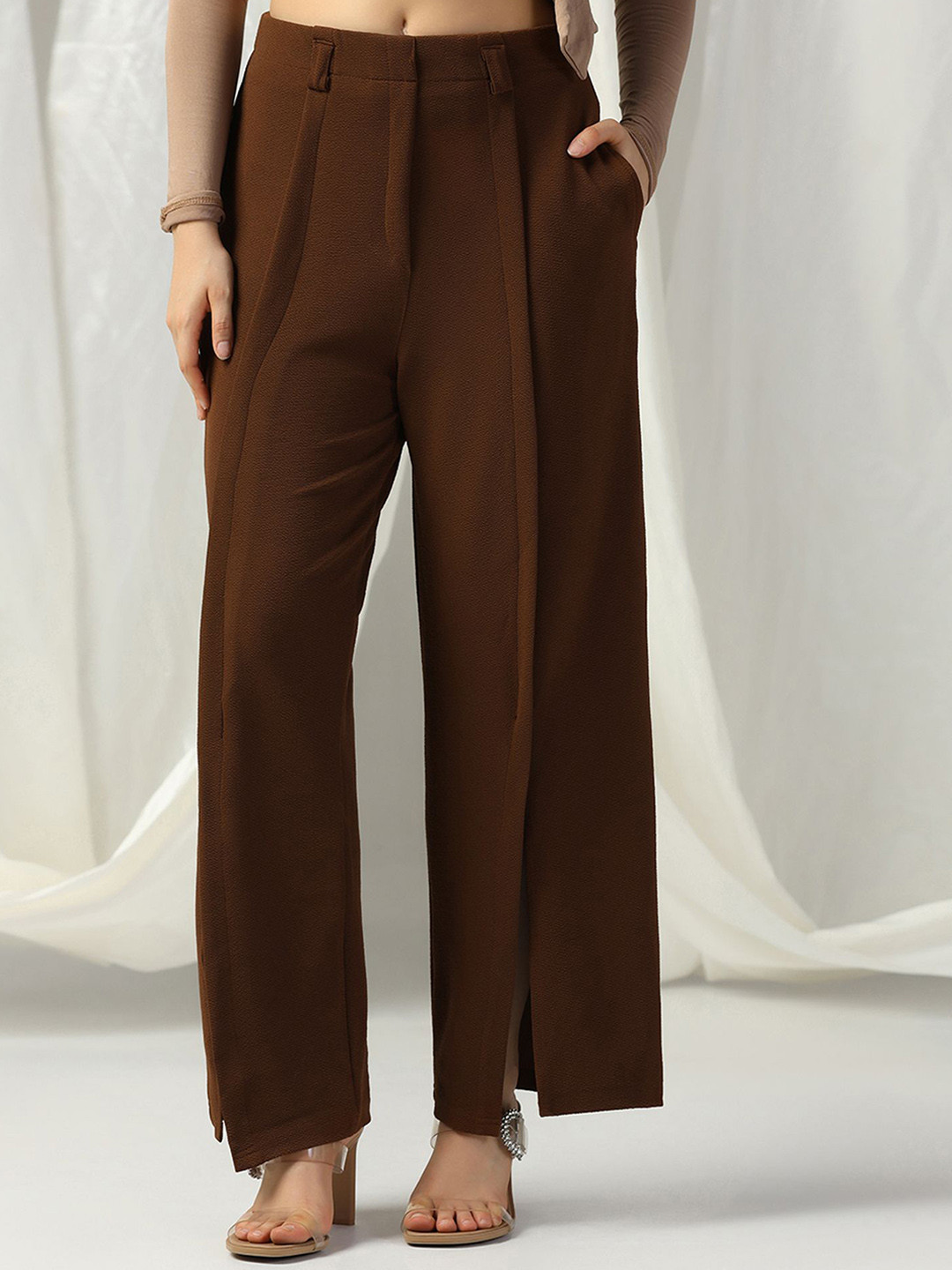 Selvia Edge Modern Chic Collection Women Wide Leg Mid-Rise Pleated Trousers