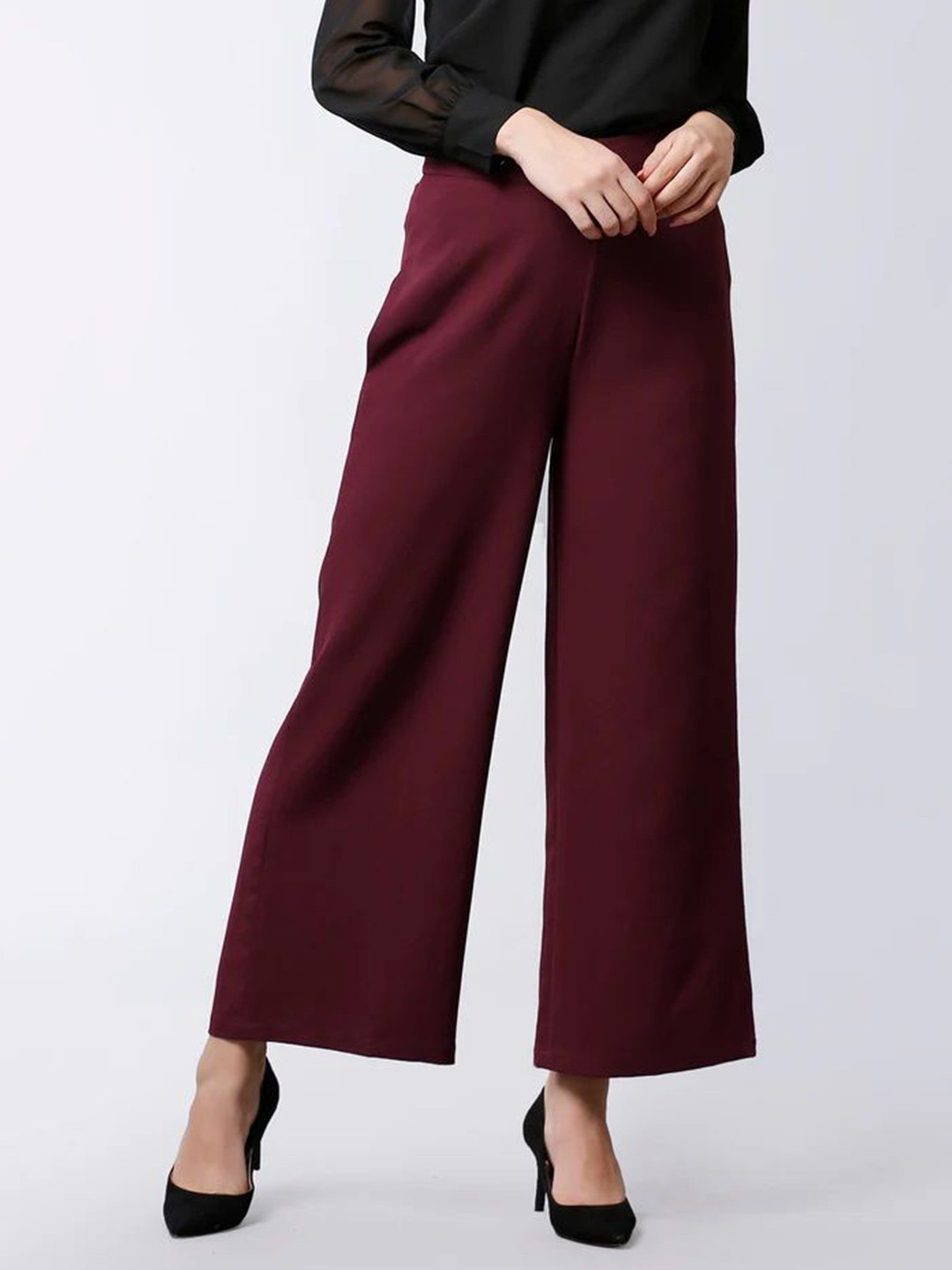 FNOCKS Women Solid High Waist Straight Cotton Palazzos