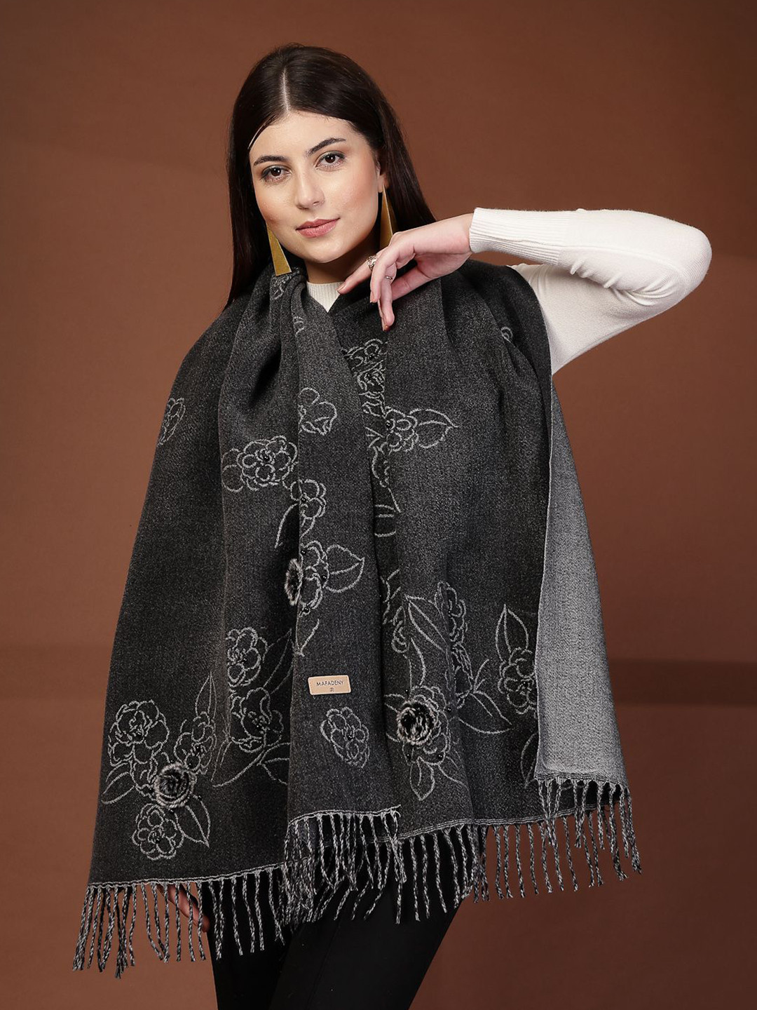 Mafadeny Women Floral Embroidered Small beads Stole