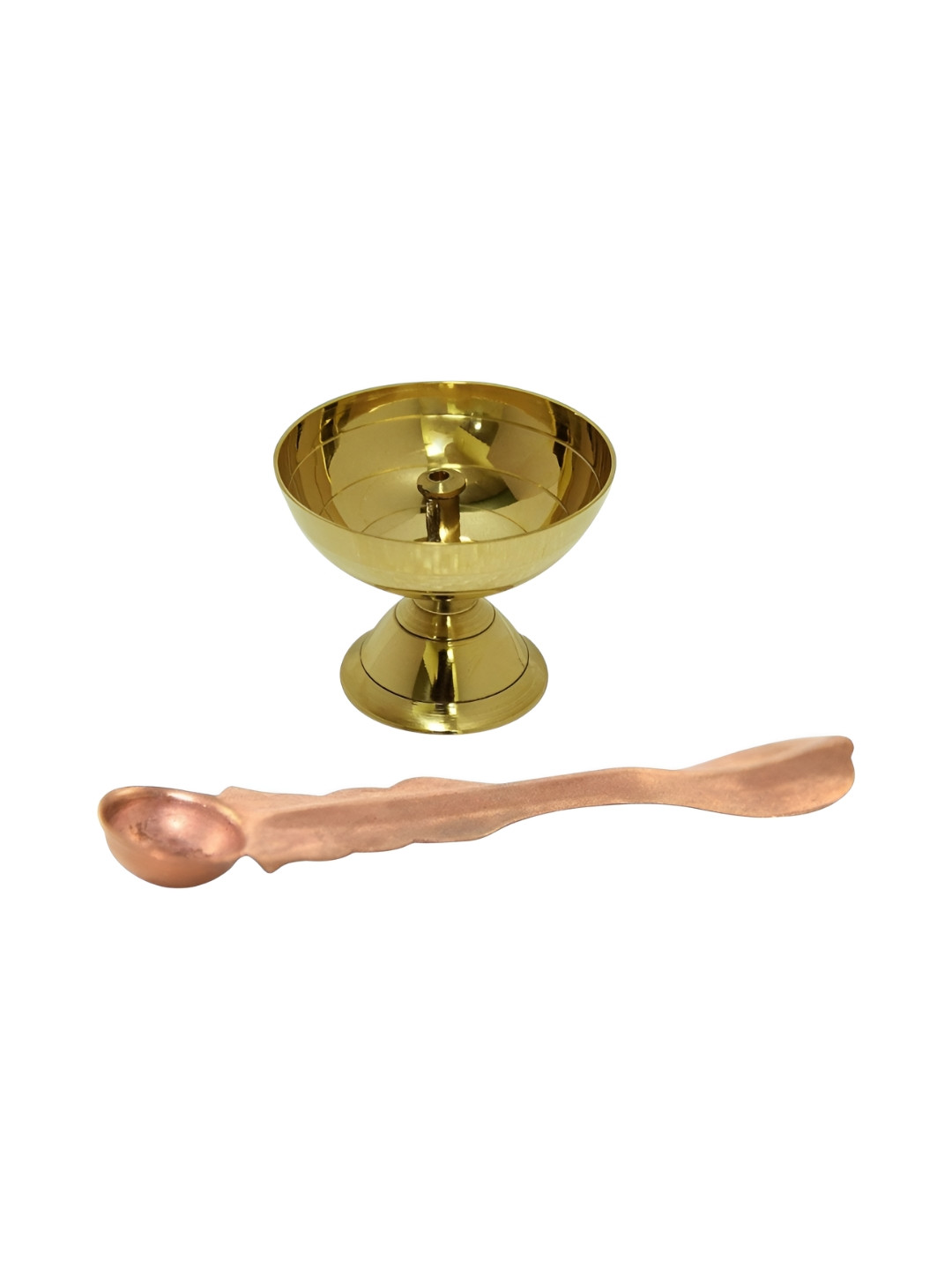 Adhvik Yellow & Brown 2Pcs Textured Punch Patra Spoon & Paro Pyali Diyas