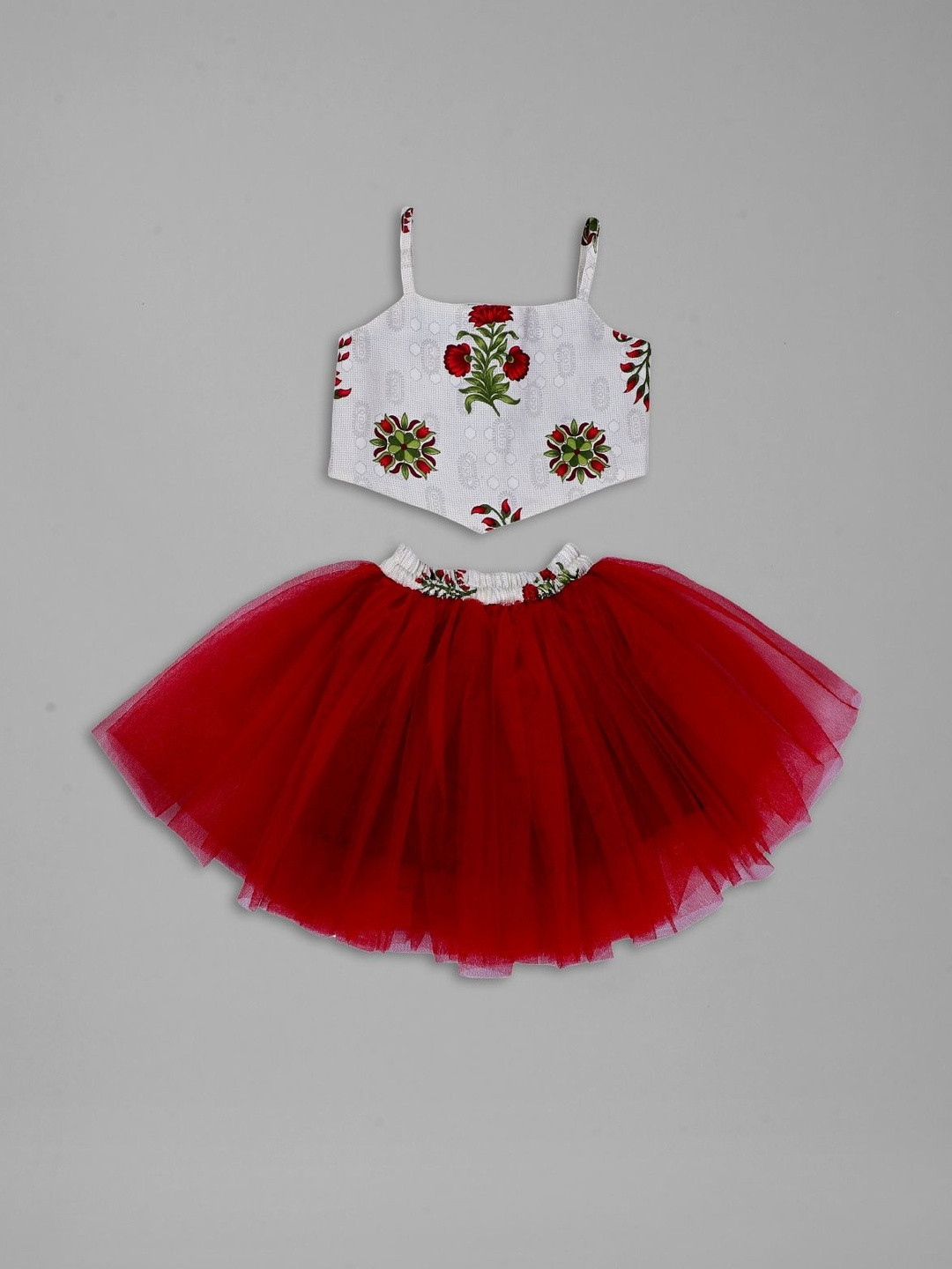 VidiRna Girls Floral Printed Top with Skirt