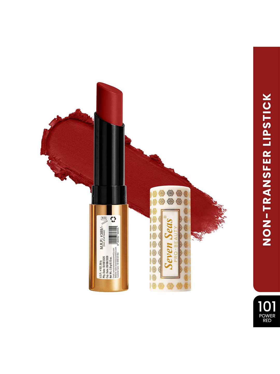 Seven Seas Velvet Shot Long Lasting Bullet Lipstick - 3.8 g - Power Red - 101