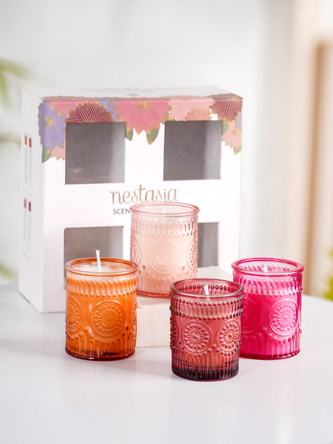 Nestasia Red & Pink 4 Fruity Florals Scented Jars Candles