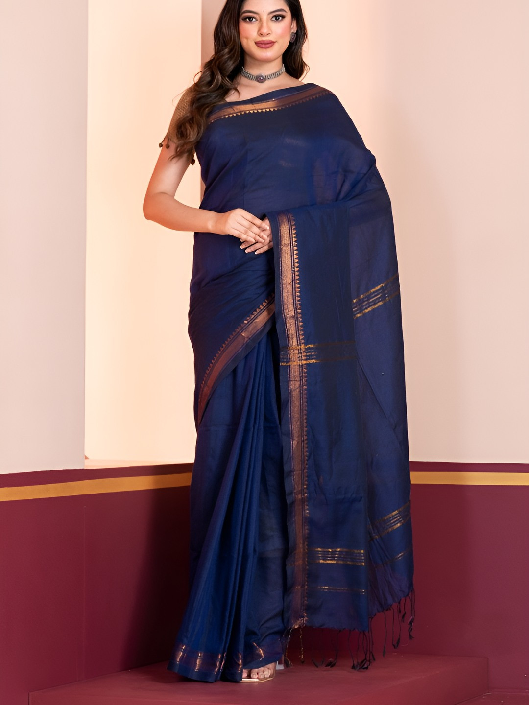 Durga Handlooms Striped Woven Design Pure Cotton Handloom Narayan Peth Saree