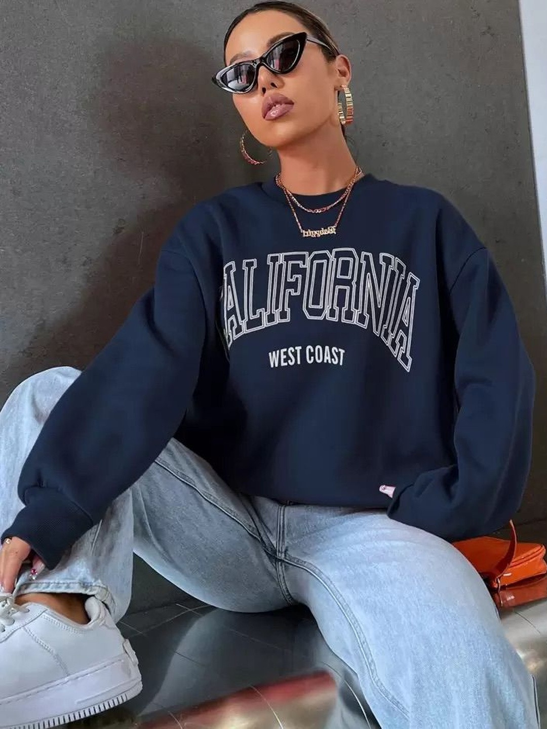 Roadster Women Navy Blue Fleece Round Neck Sweatshirt