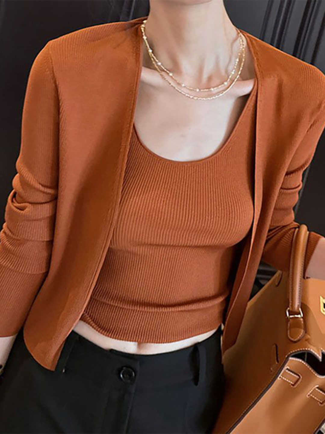 bebe Women Ribbed Knit Tank Top and Open Cardigan Set