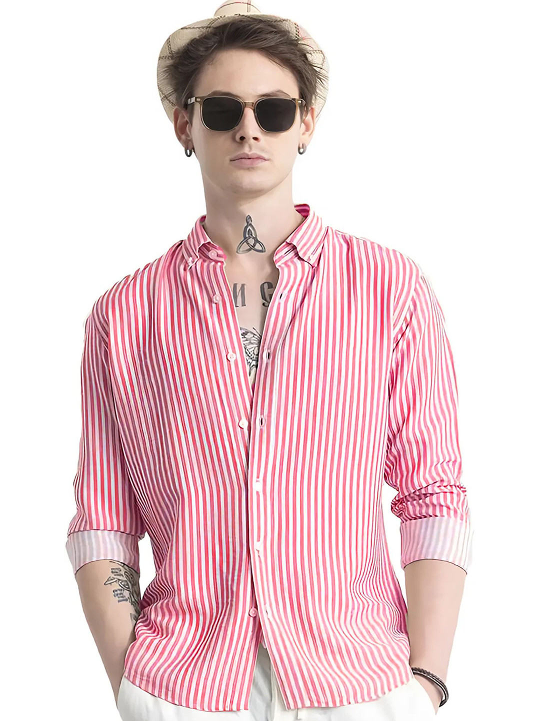 JAI TEXTILES Men Classic Fit Vertical Striped Button-Down Collar Cotton Casual Shirt