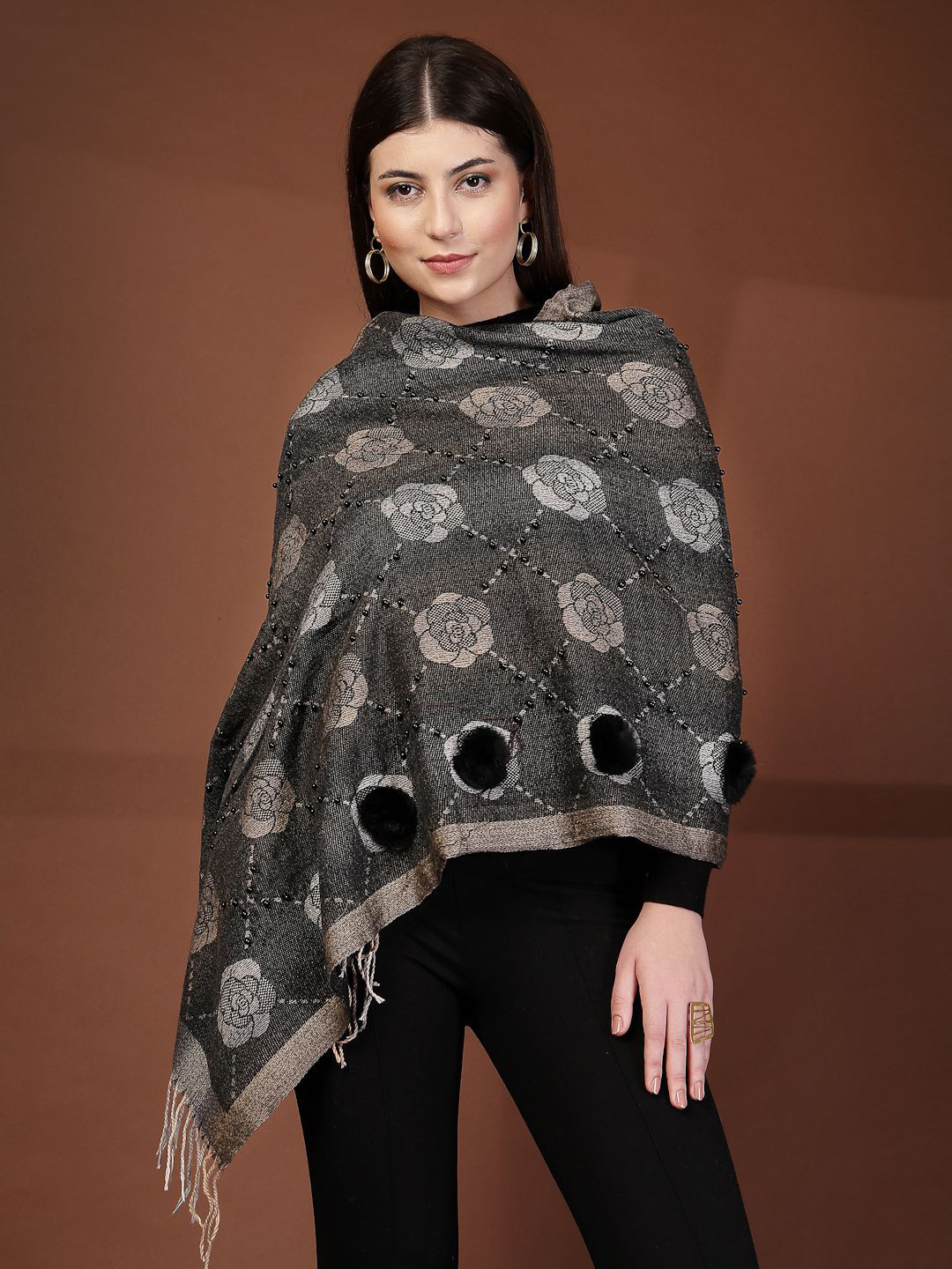 Mafadeny Women small beads Floral Pattern Stole