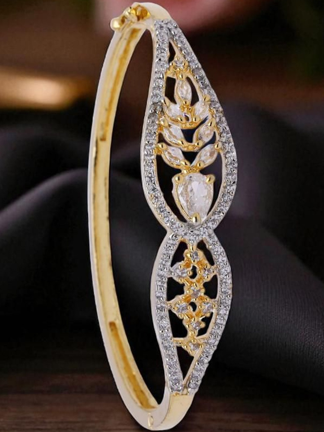 ANIKAS CREATION Women Brass American Leaf Design Diamond Handcrafted Gold-Plated Bracelet