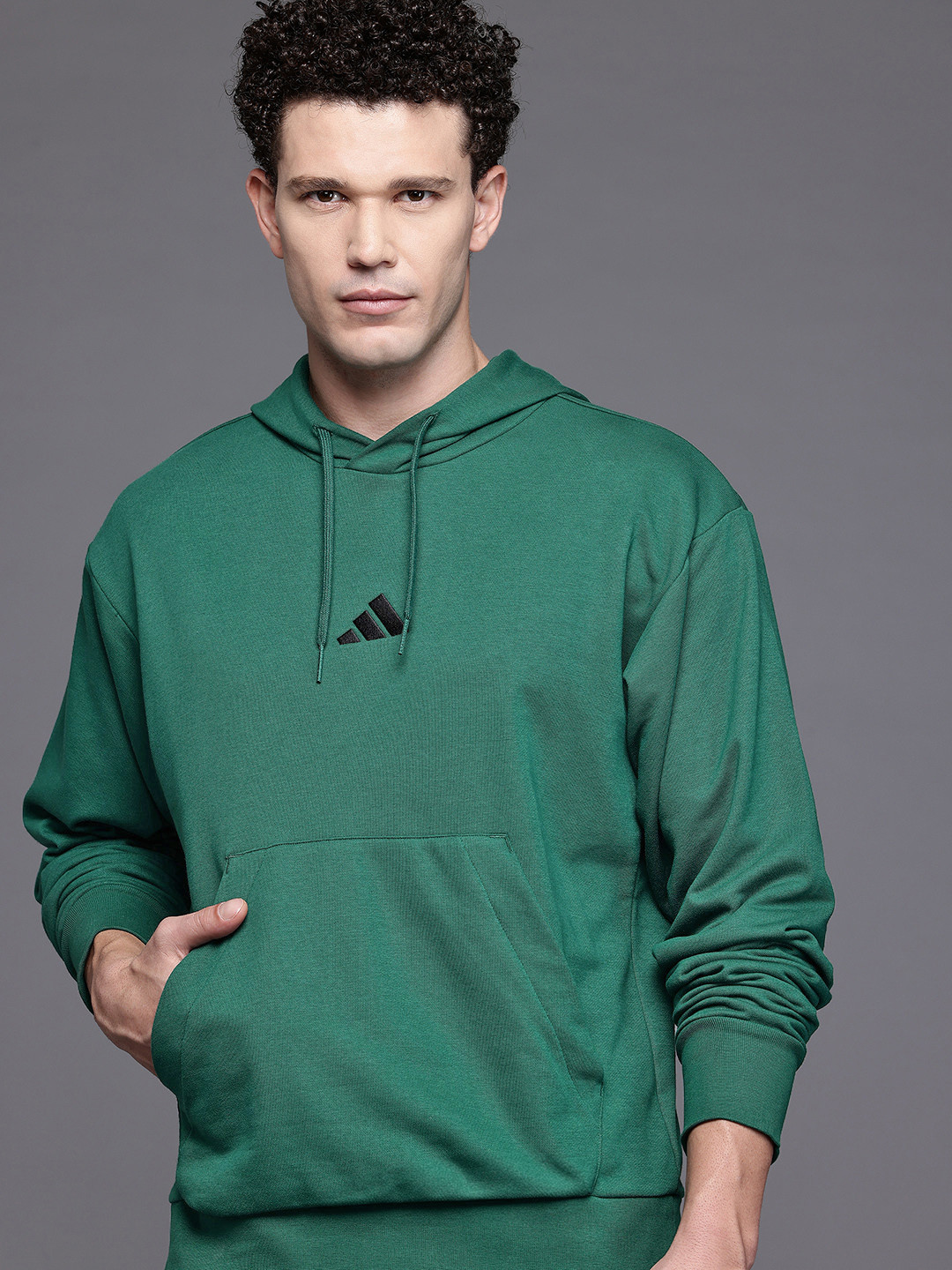 ADIDAS Brand Logo detail Drop Shoulder Kangaroo Pockets Hooded Relaxed Fit Pullover