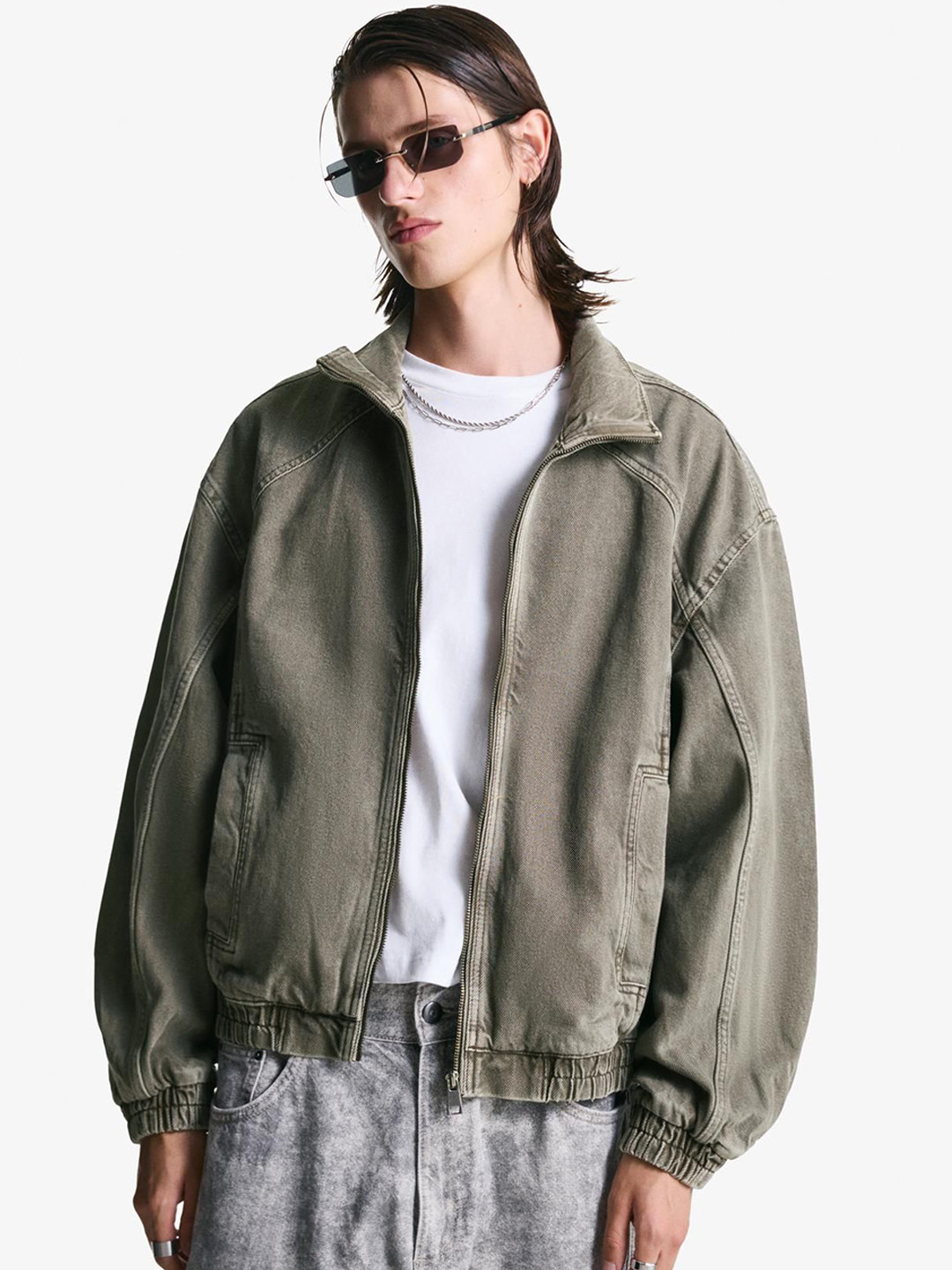 Bershka Faded-Effect Pure Cotton Jacket