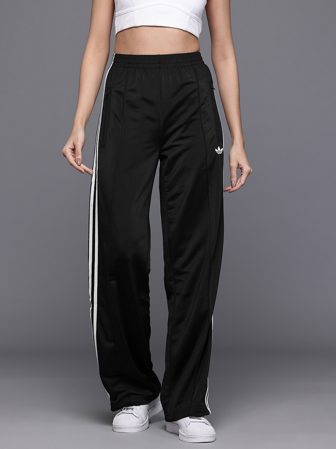 ADIDAS Originals Women Mid-Rise Contrast Piping Wide Leg Track Pants