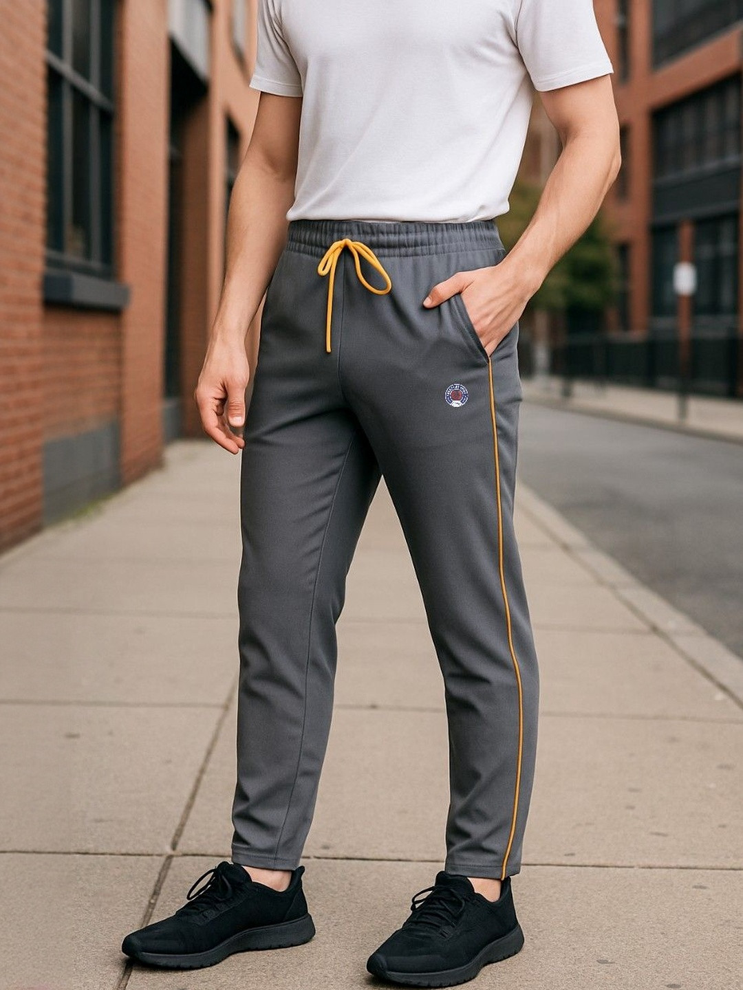 LEE BONEE Men Dark Grey Nylon Regular Fit Solid Track Pant
