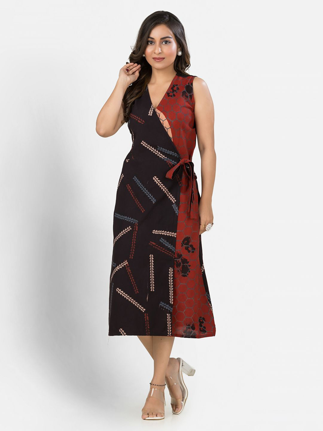 Crazy Needle Women Abstract Wrap Midi Dress