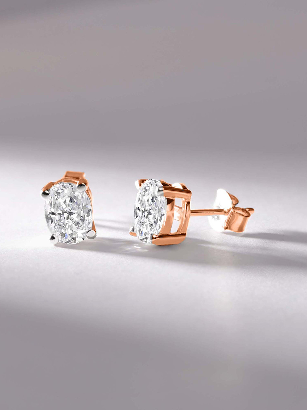 Sparkles 14Kt Gold Oval Solitaire Stud Earrings With 1.5 Carat Lab Grown Diamond- 1.5 g