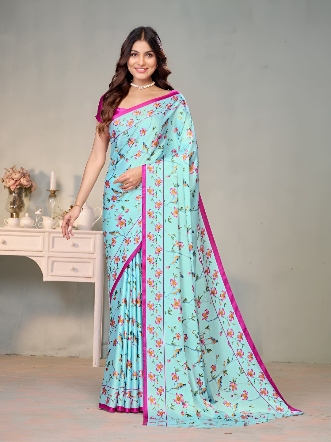 Garden Vareli Floral Printed Pure Crepe Saree
