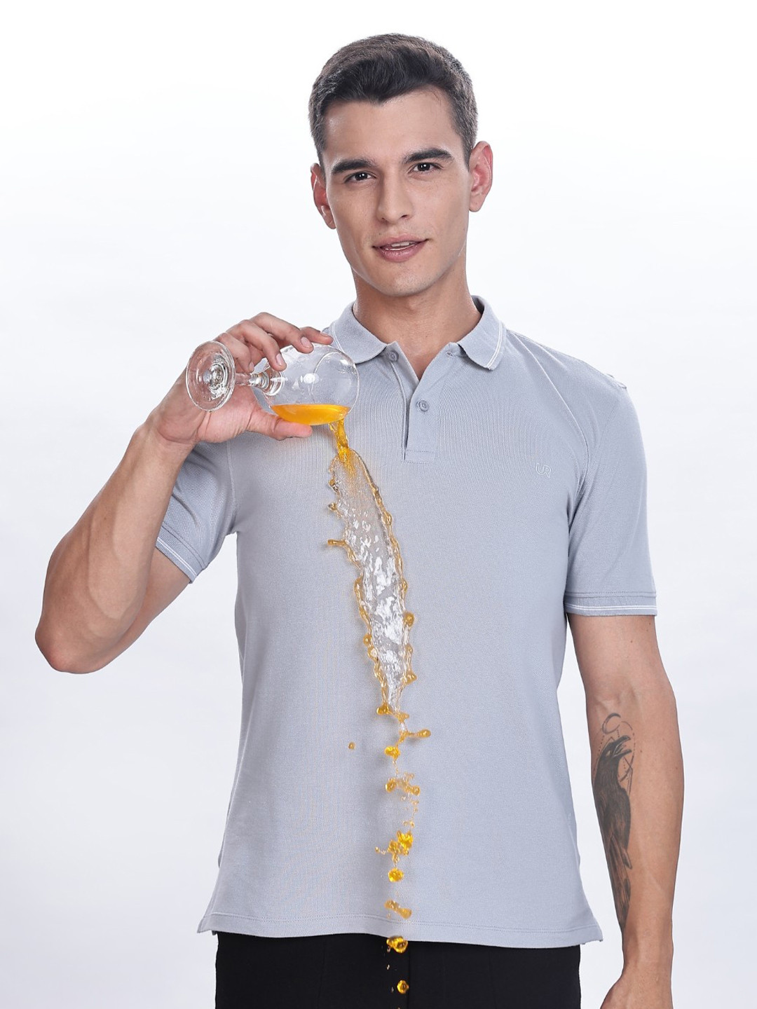 TURMS Men Solid Polo Collar Short Sleeves Cotton Stain And Water Repellent Tshirt