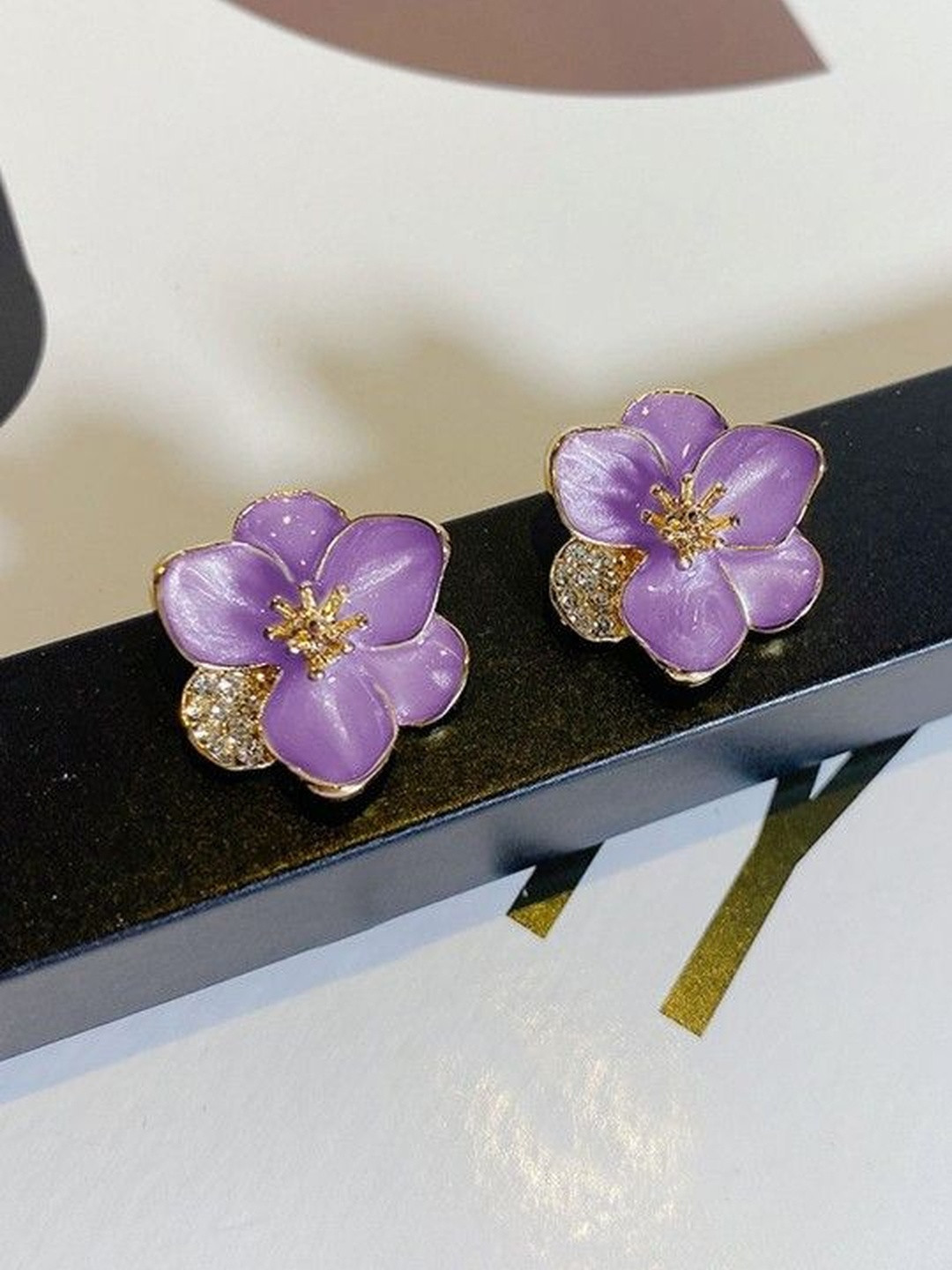 Tipsy closet Purple Floral Studs Earrings