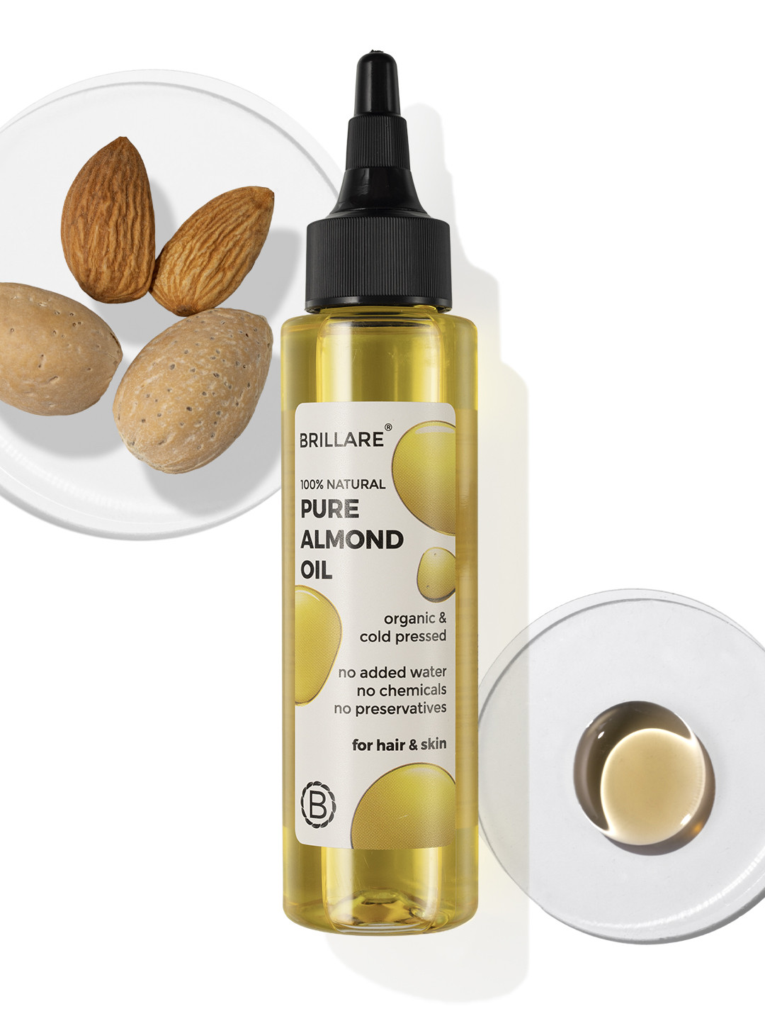 BRILLARE 100% Pure Cold Pressed Almond Oil |For Hair Growth & Glowing Skin