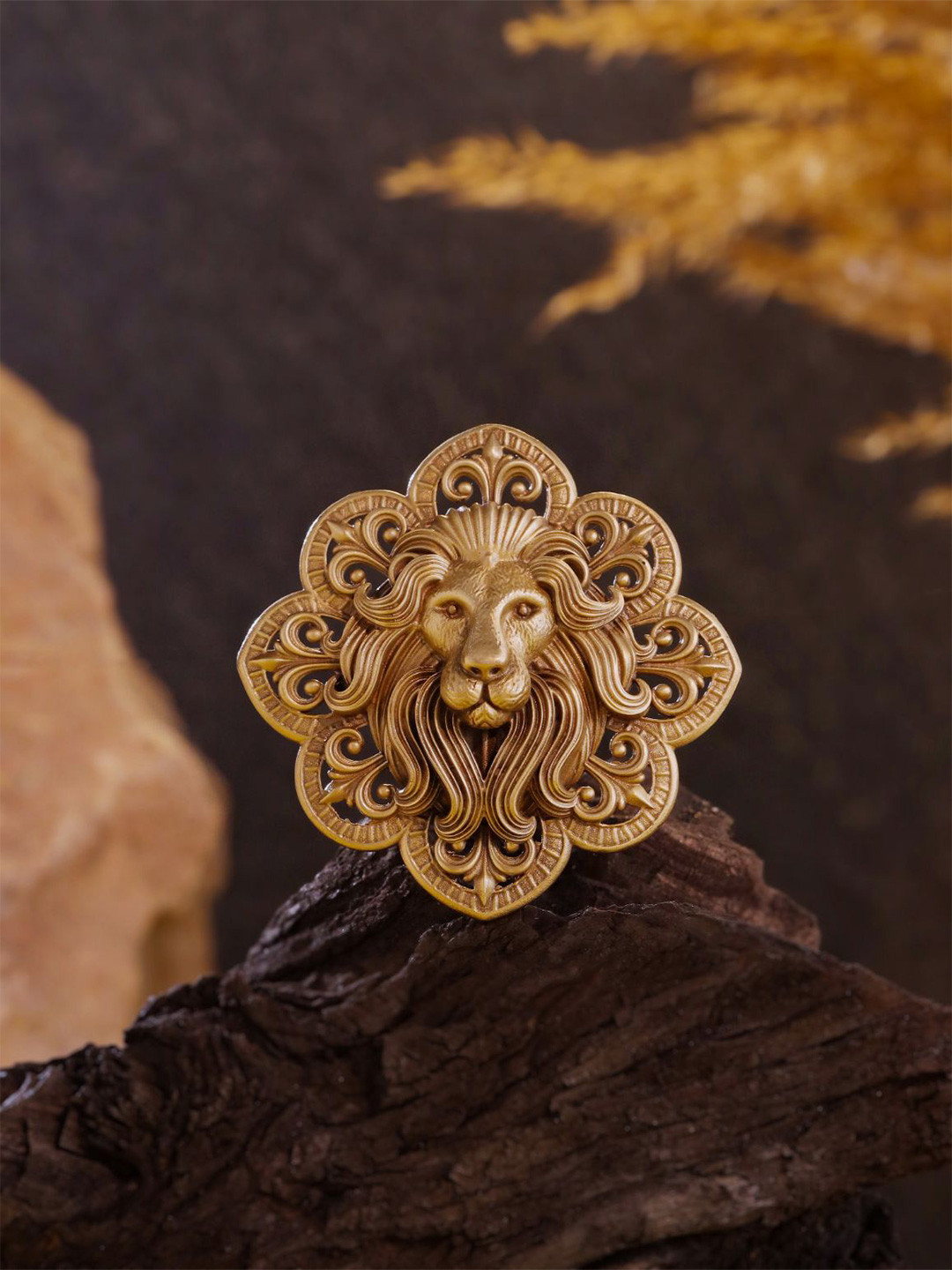 COSA NOSTRAA Gold-Toned Plated Lionheart Brass Brooch