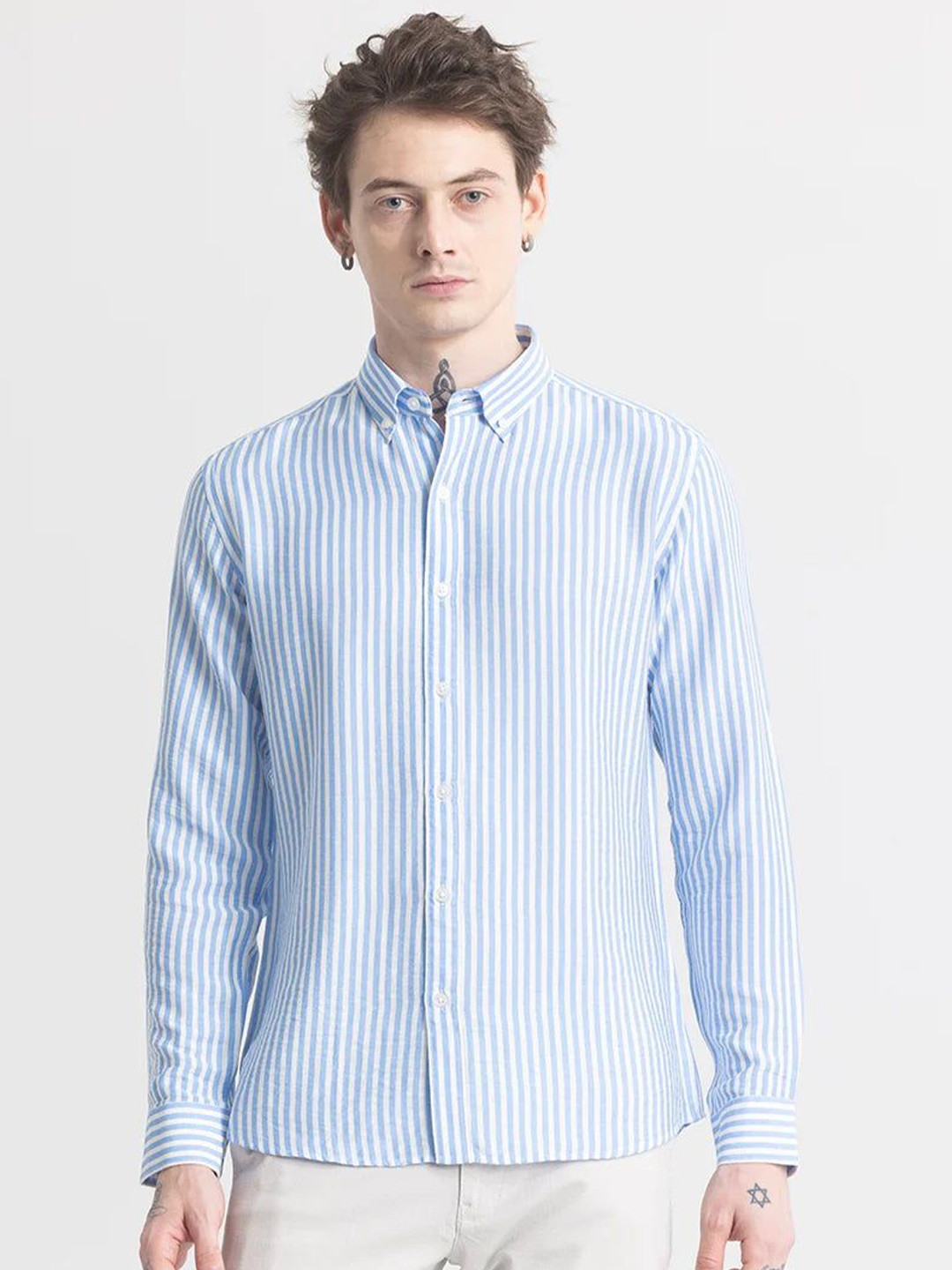 JAI TEXTILES Men Classic Fit Vertical Striped Button-Down Collar Cotton Casual Shirt