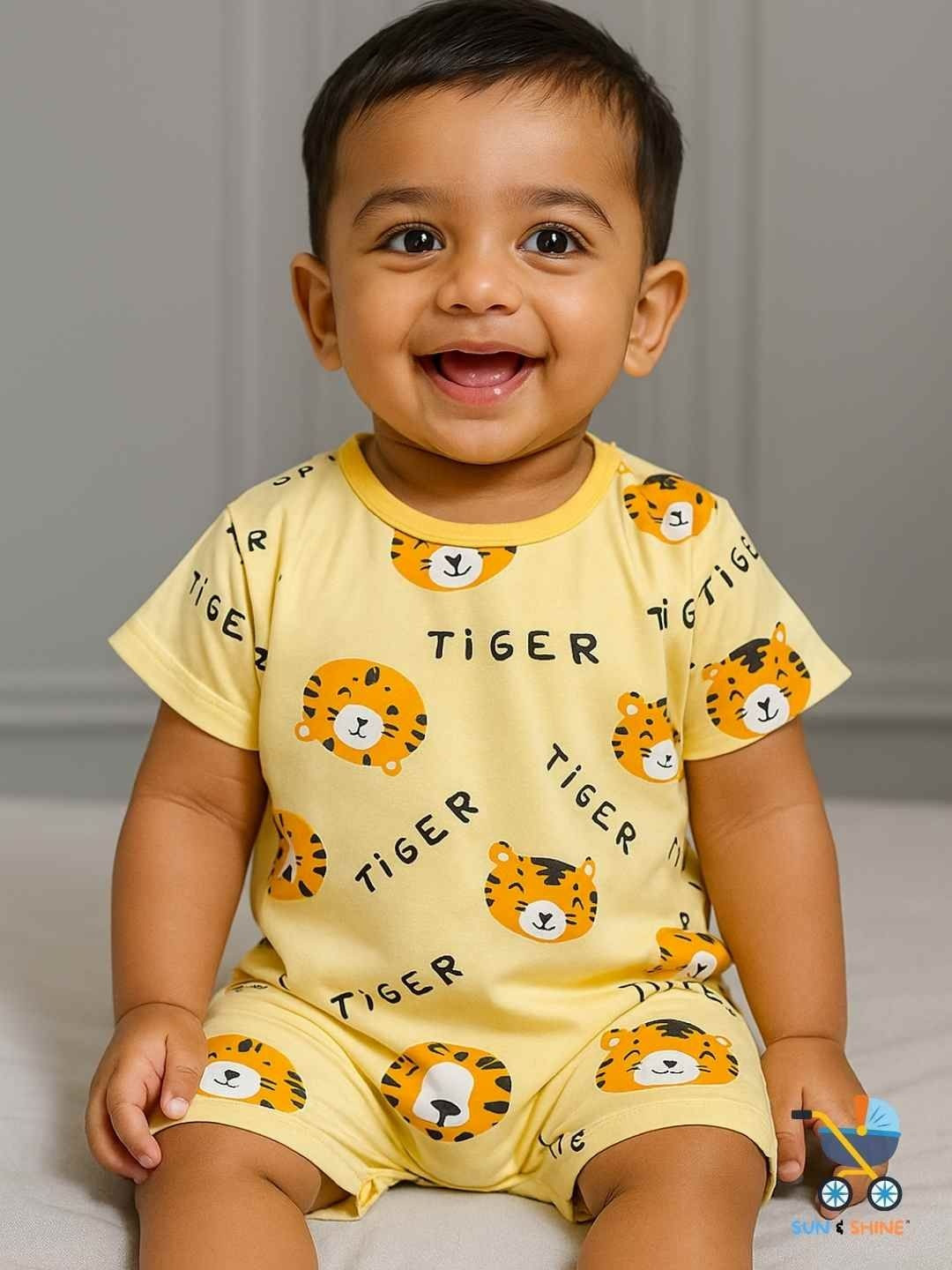 Sun & Shine Baby Tiger Cotton Animal Print Romper