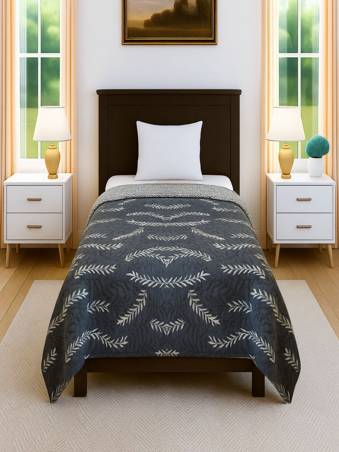 Threadwear Life Style Series Grey Printed AC Room 300 GSM Cotton Single Bed Comforter