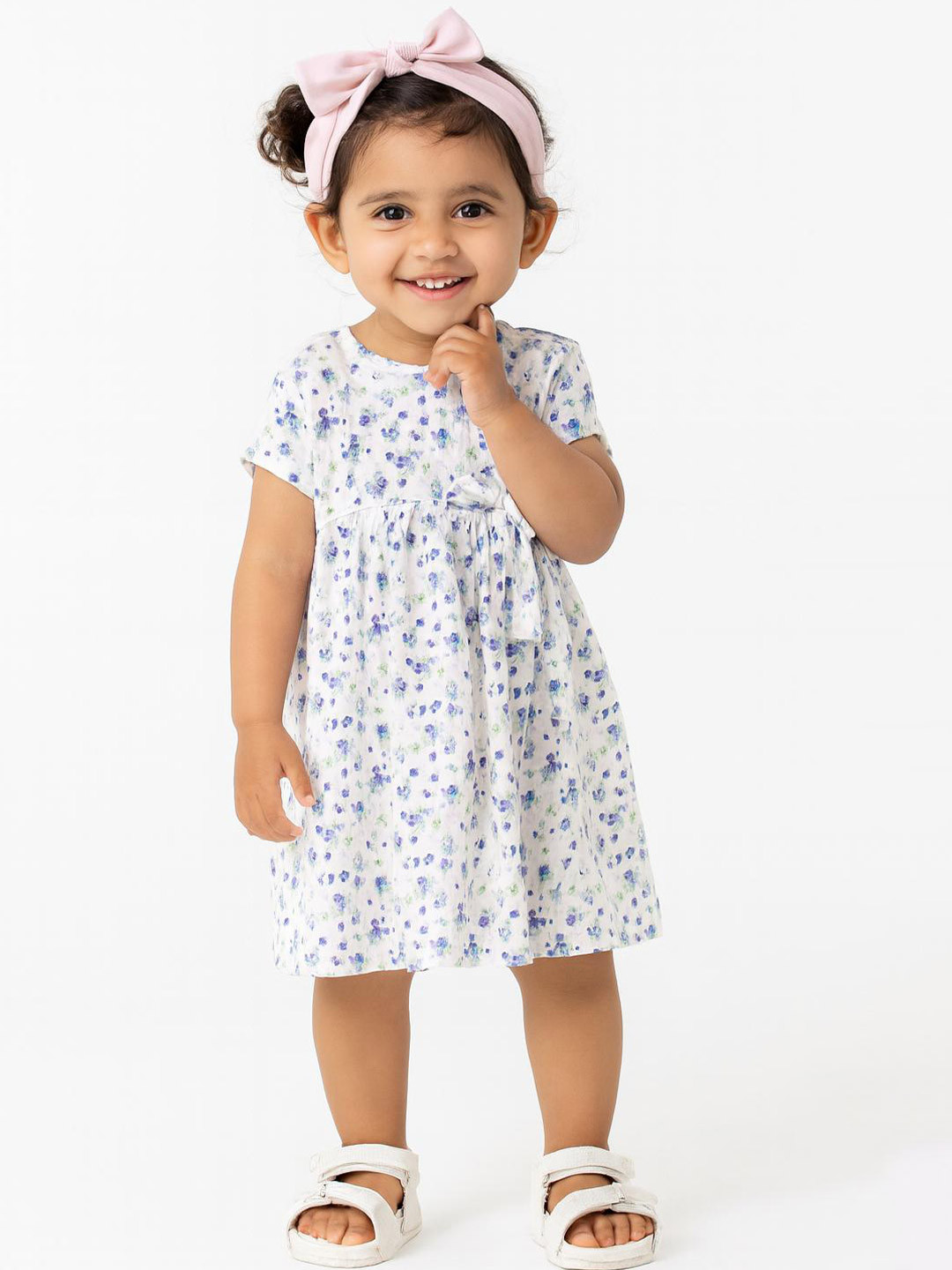 JusCubs Girls Floral Printed Bow Micro Pattern Fit and Flare Dress