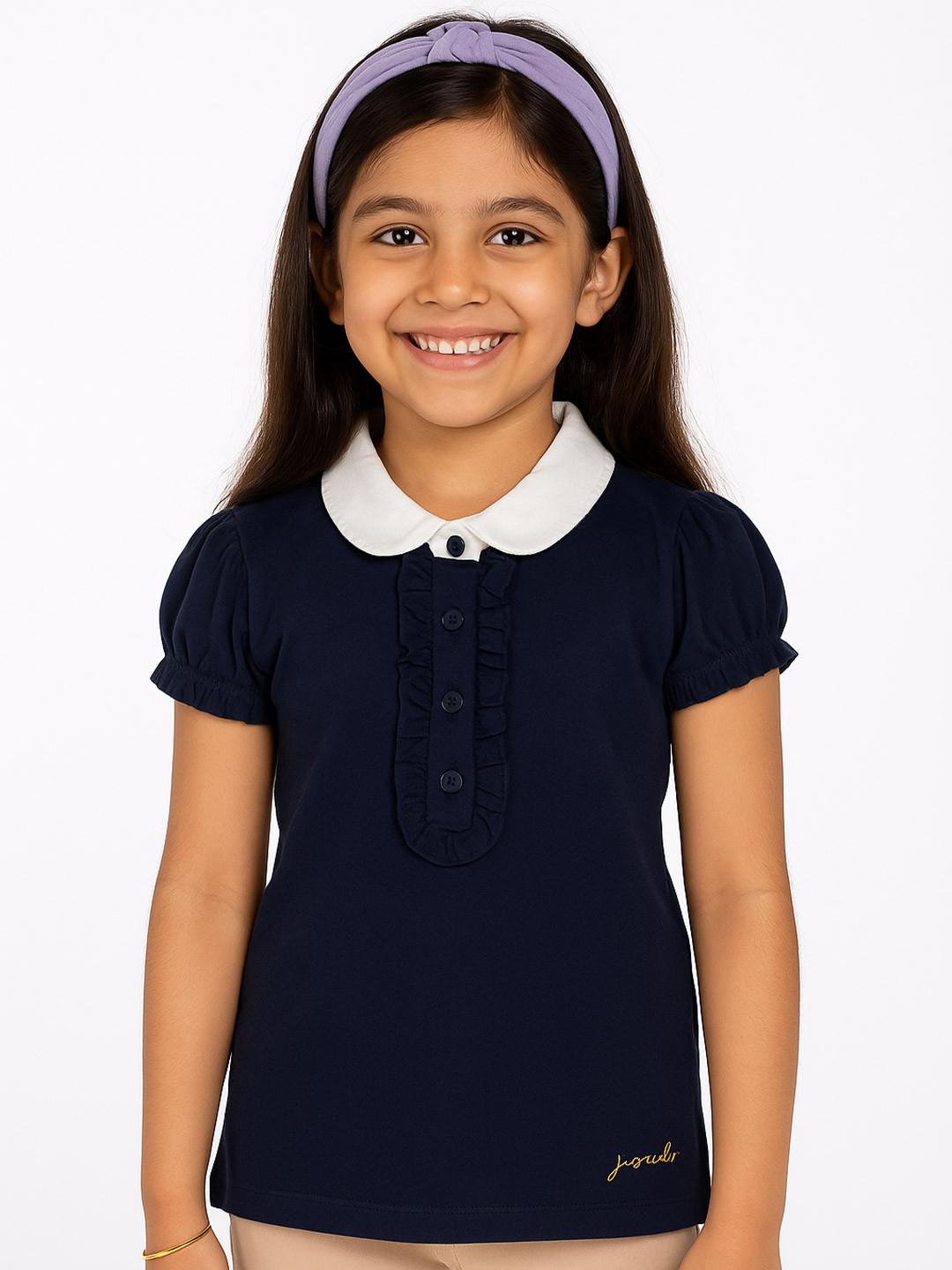 JusCubs Girls Puff Sleeves Polo Collar Cotton T-shirts