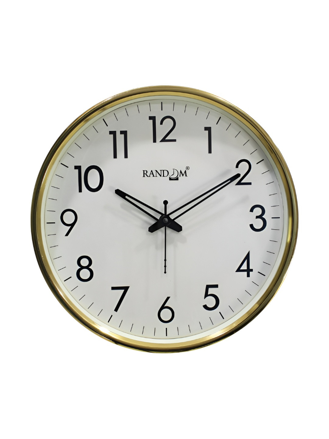 RANDOM Unisex White & Gold-Toned Solid Contemporary Premium Wall Round Clock